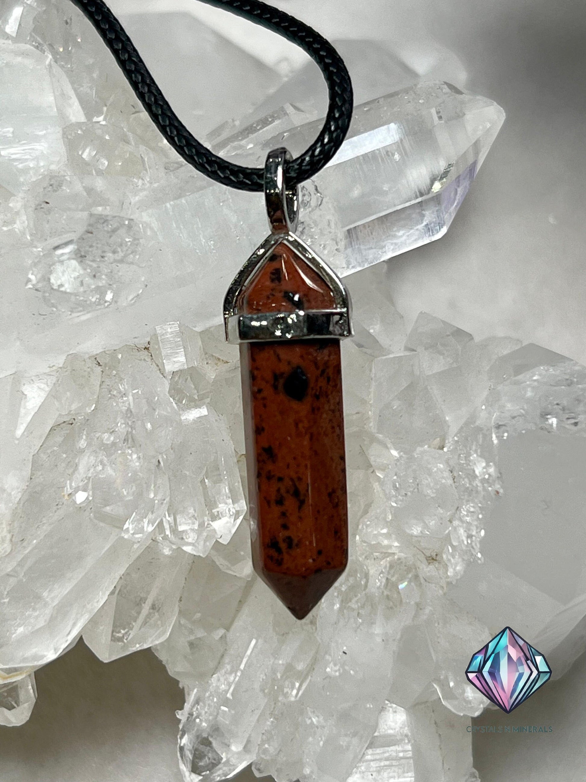 Mahogany Obsidian Stone Double Point Pencil Pendant with Black Cord