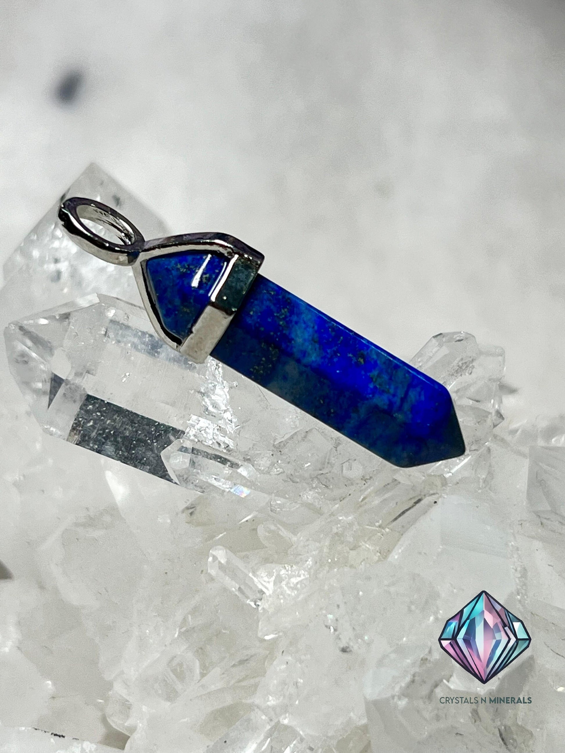 Lapis Lazuli Stone Double Point Pencil Pendant with Black Cord