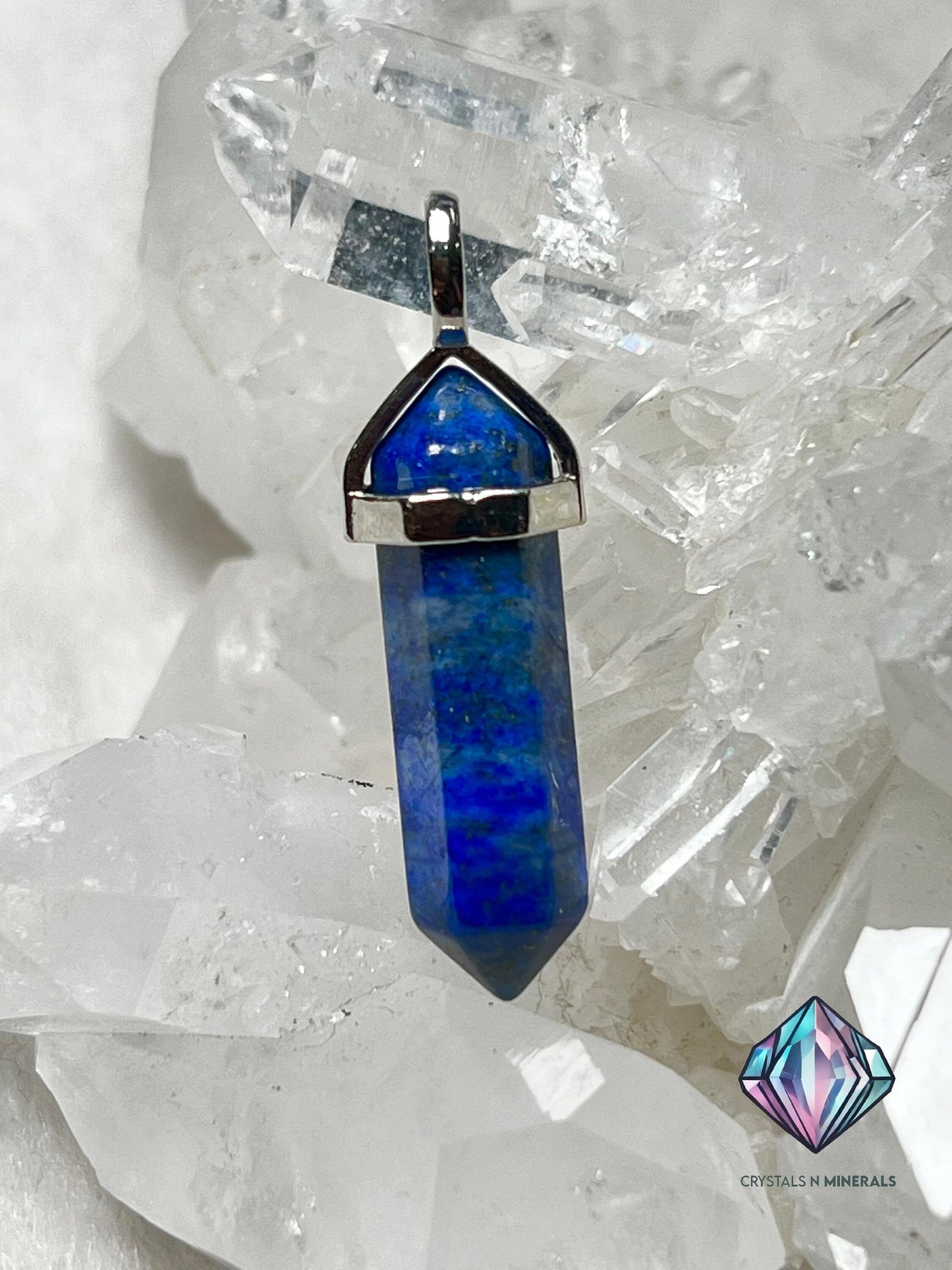 Lapis Lazuli Stone Double Point Pencil Pendant with Black Cord