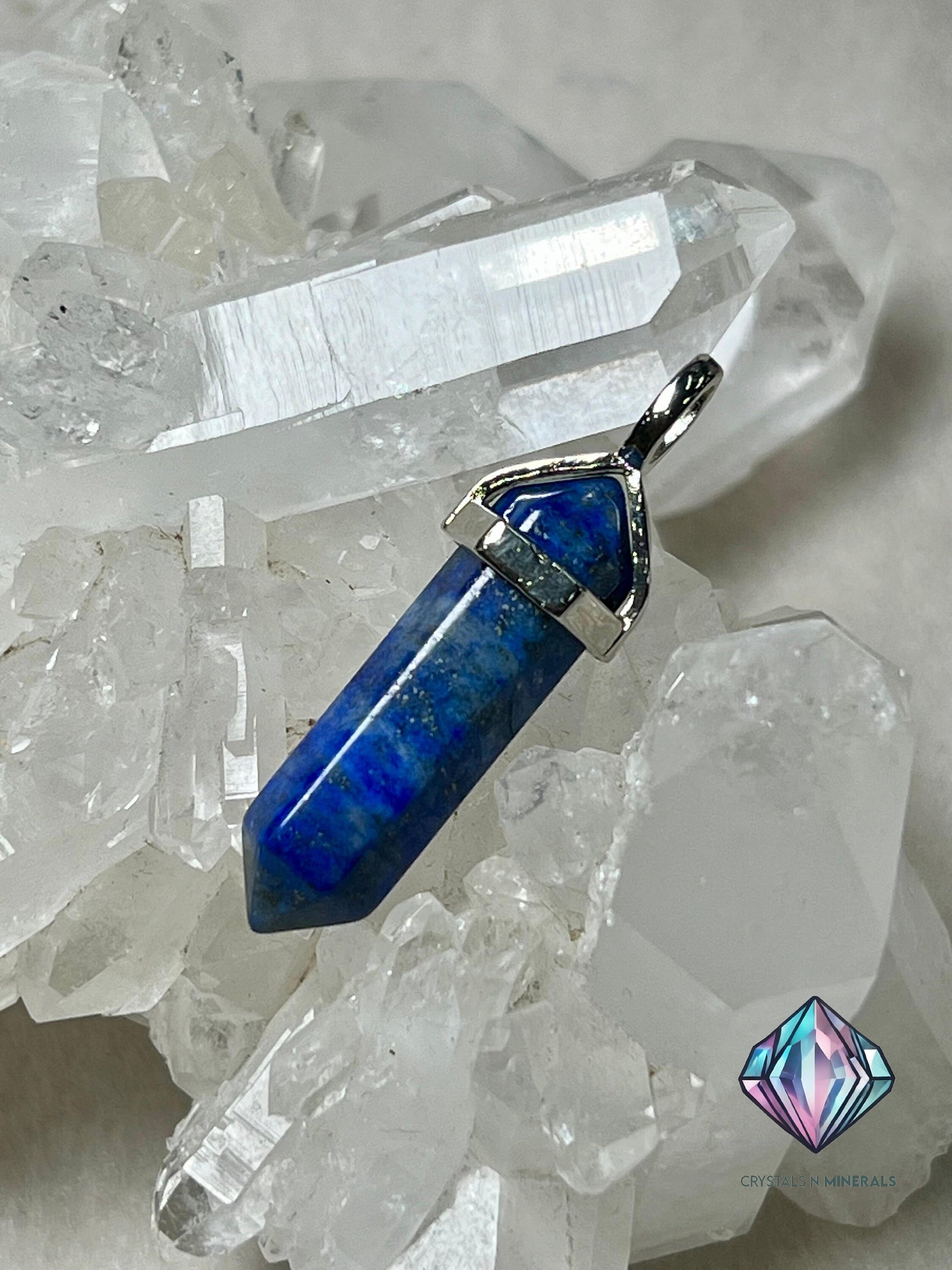 Lapis Lazuli Stone Double Point Pencil Pendant with Black Cord