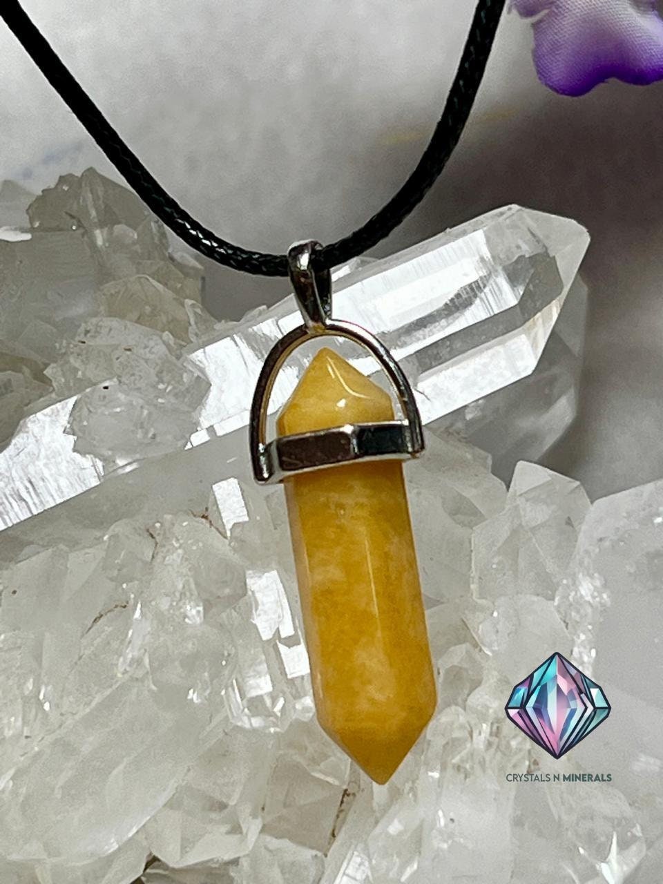 Golden Healer Stone Double Point Pencil Pendant with Black Cord