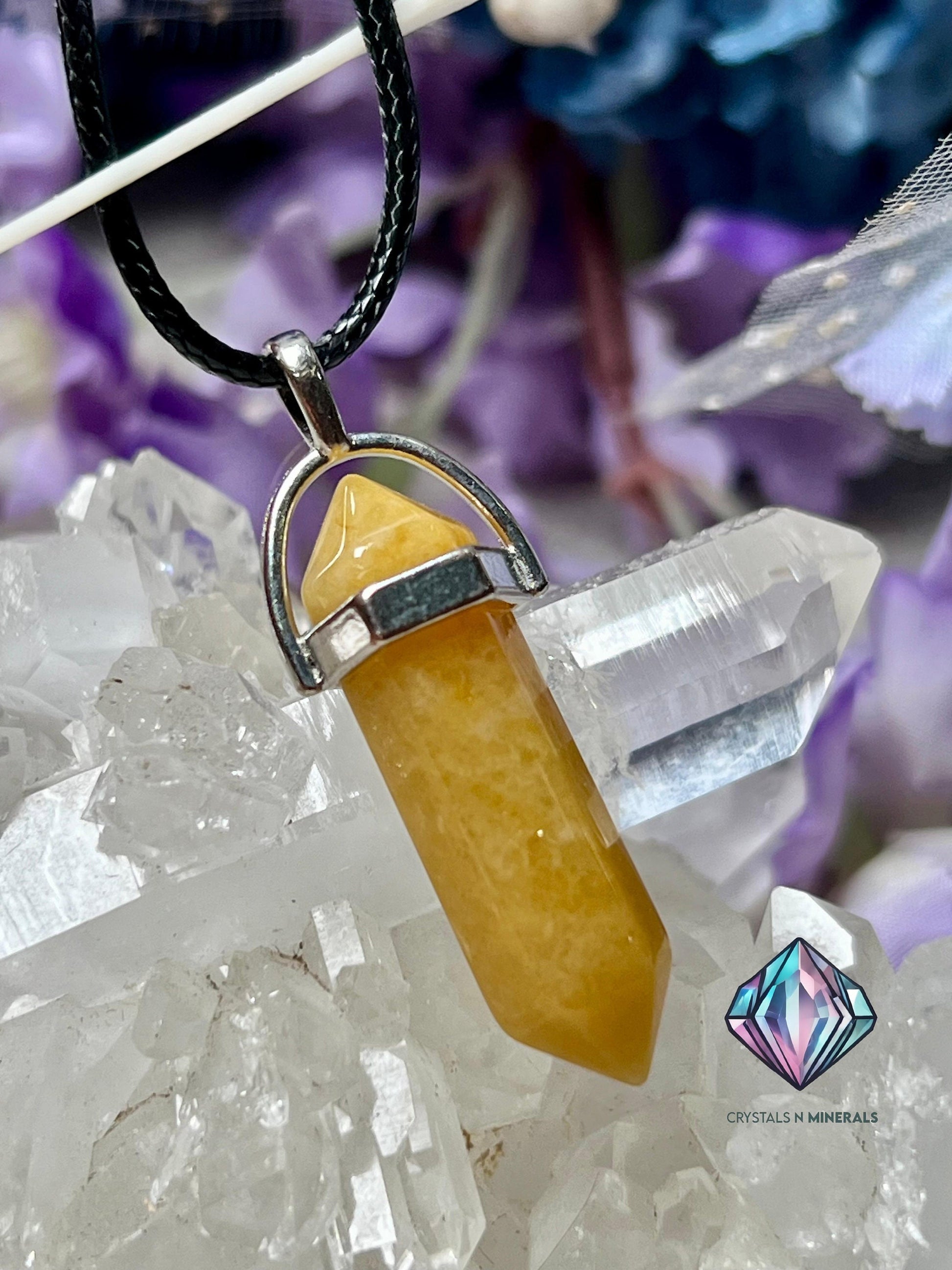 Golden Healer Stone Double Point Pencil Pendant with Black Cord