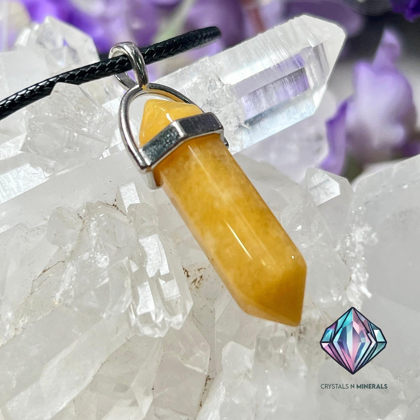 Golden Healer Stone Double Point Pencil Pendant with Black Cord