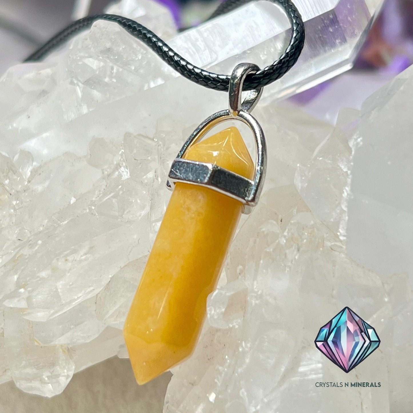 Golden Healer Stone Double Point Pencil Pendant with Black Cord