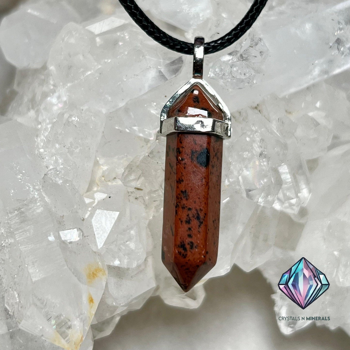 Mahogany Obsidian Stone Double Point Pencil Pendant with Black Cord