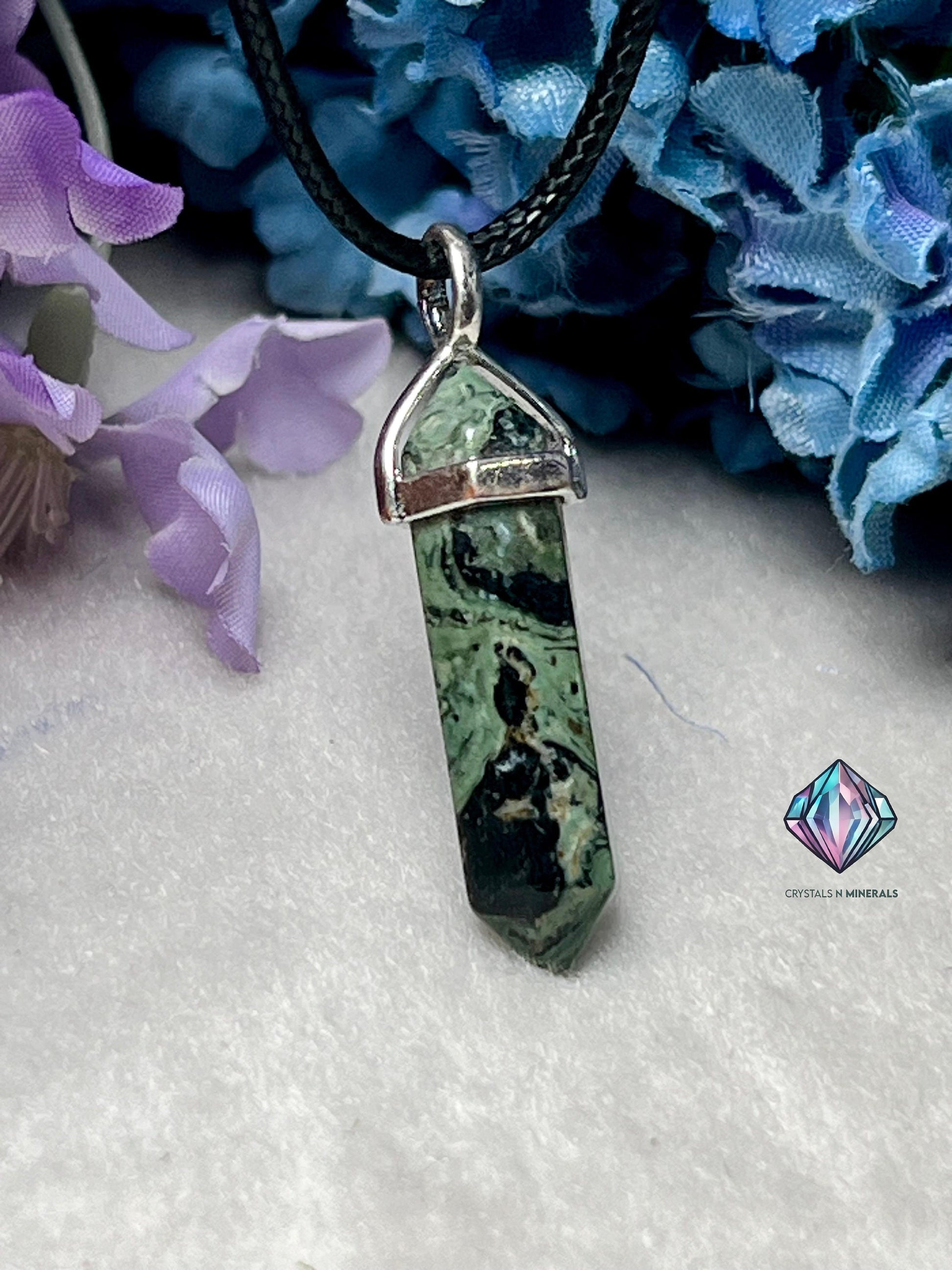 Kambaba Jasper Stone Double Point Pencil Pendant with Black Cord