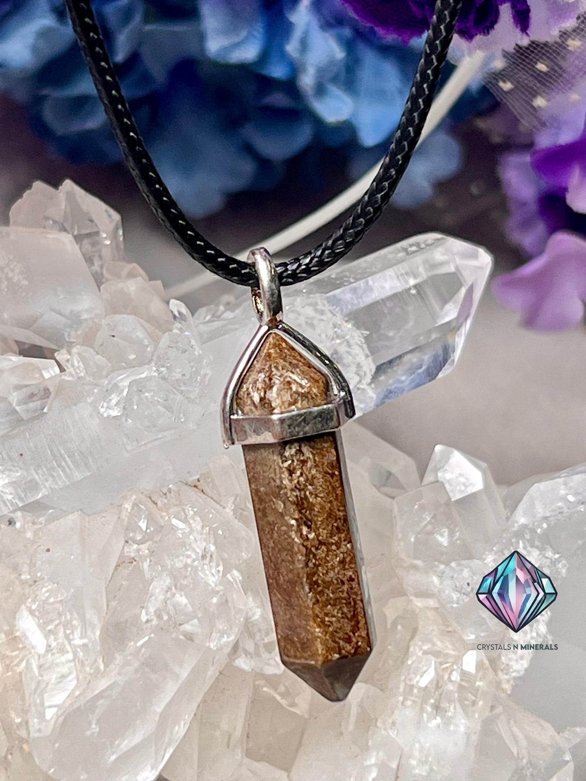 Bronzite Stone Double Point Pencil Pendant with Black Cord