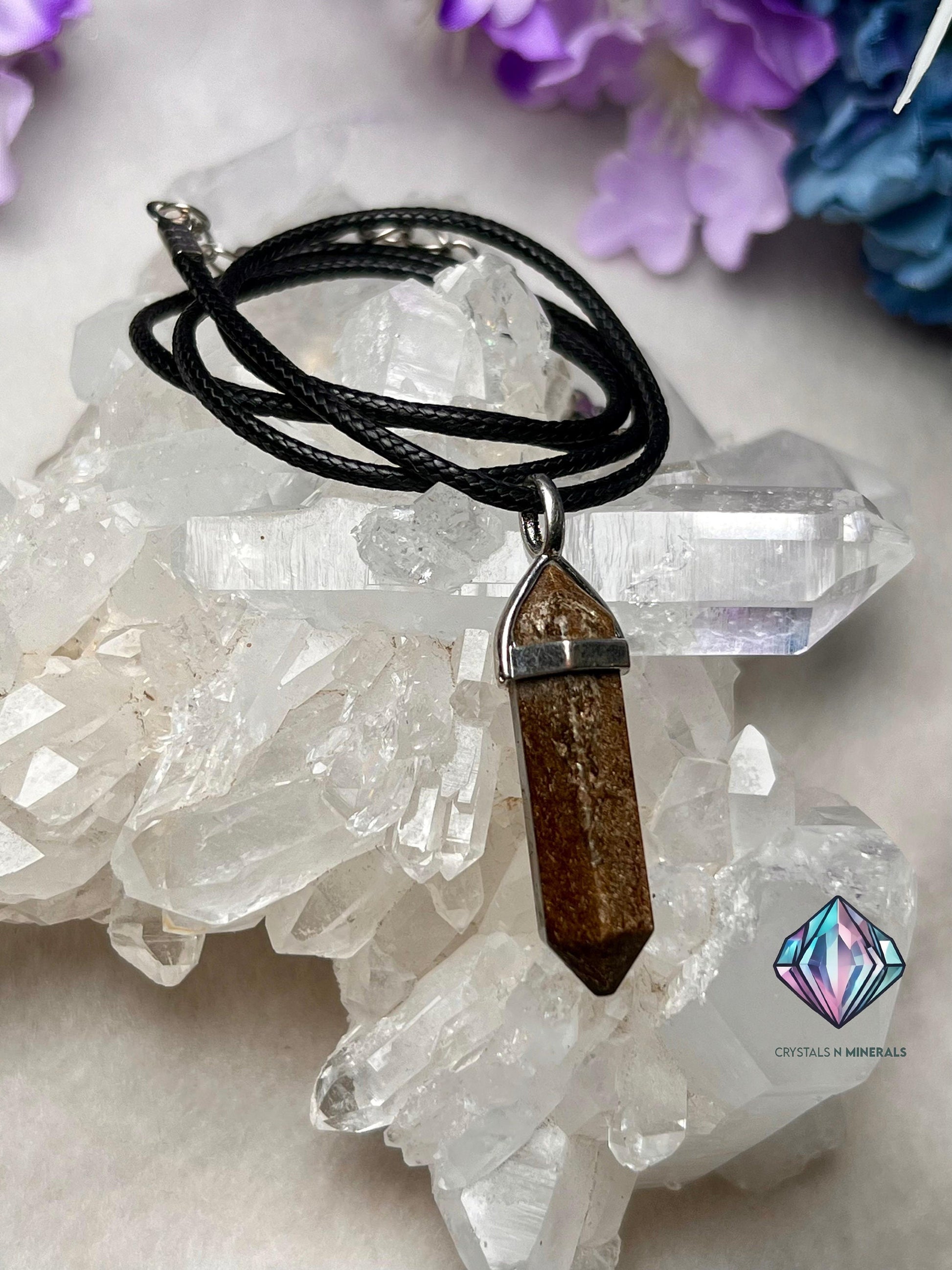 Bronzite Stone Double Point Pencil Pendant with Black Cord