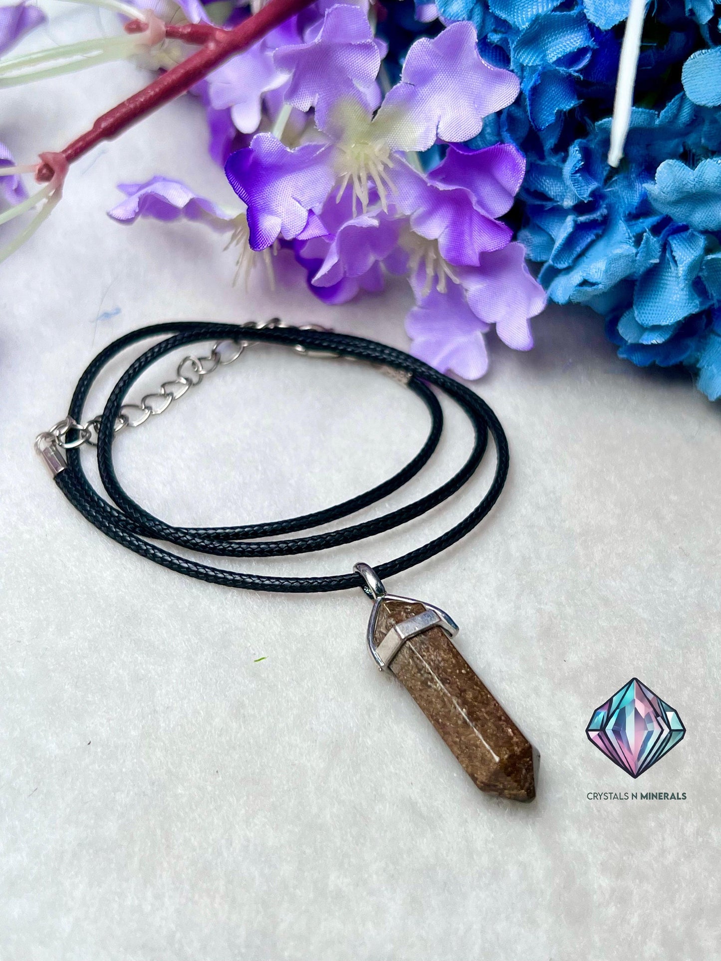 Bronzite Stone Double Point Pencil Pendant with Black Cord