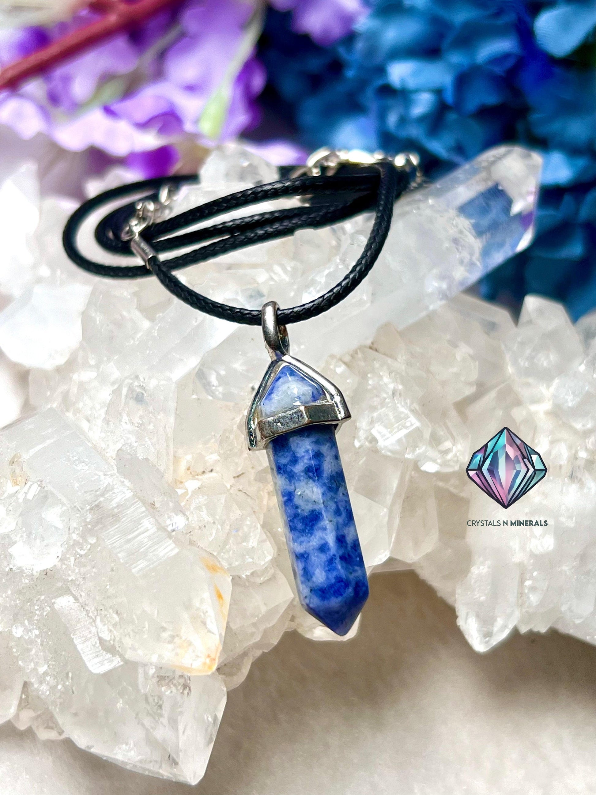 Sodalite Stone Double Point Pencil Pendant with Black Cord