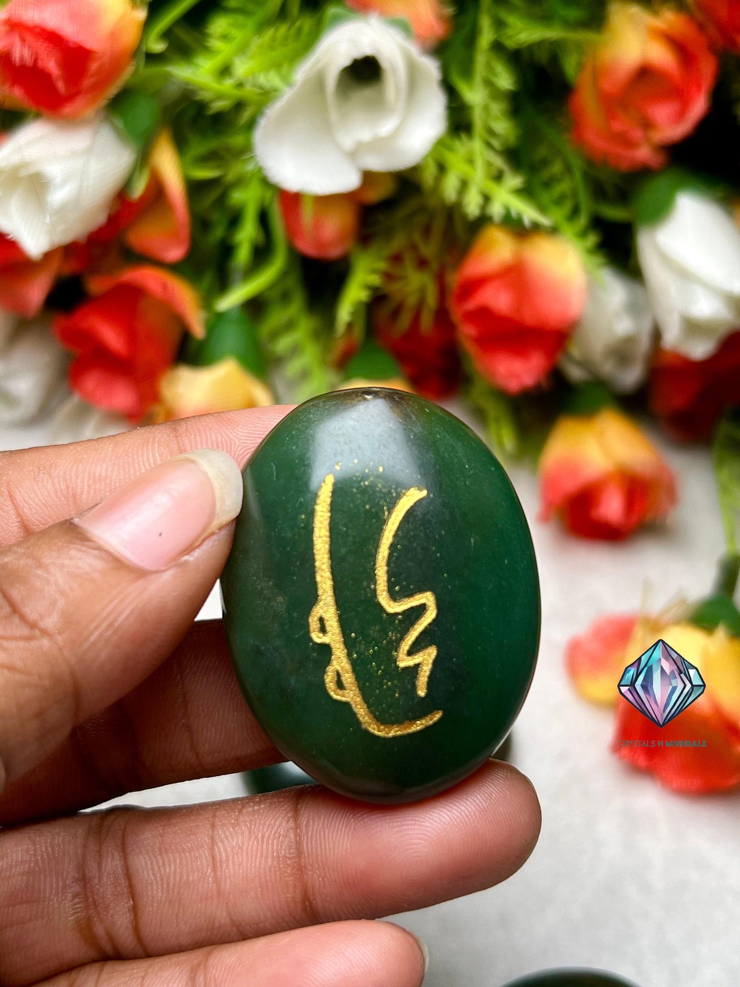 Green Jade Stone Set Of 4 Usui Reiki Symbol Engraved Oval Shape Stone l Cho Ku Rei l Sei Hei Ki l Hon Sha Ze Sho Nen l Dai Ko Myo