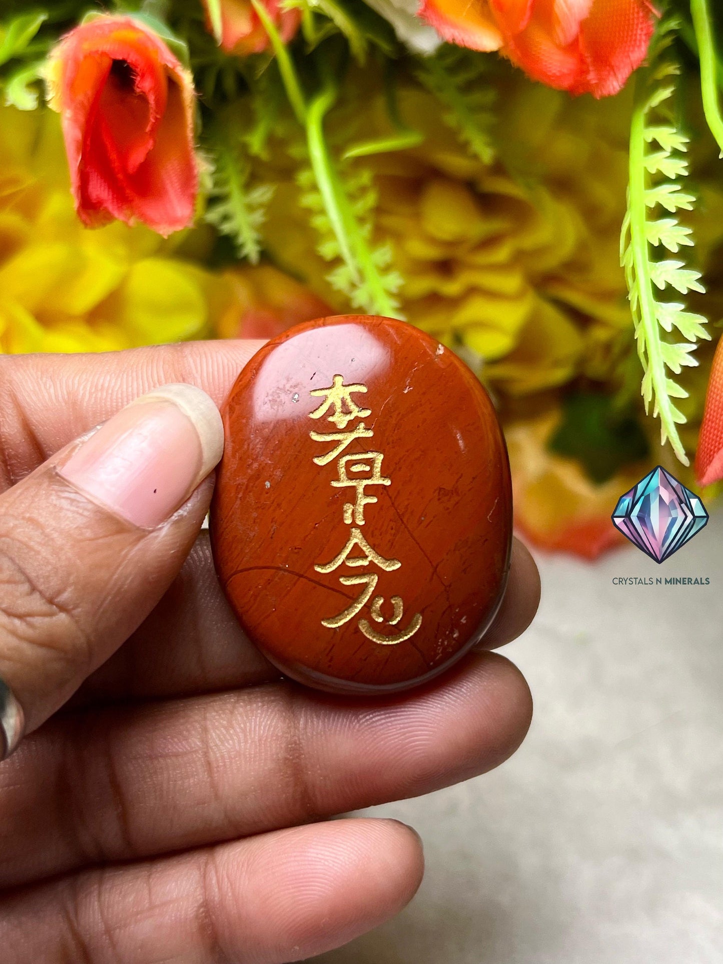 Red Jasper Stone Set Of 4 Usui Reiki Symbol Engraved Oval Shape Stone l Cho Ku Rei l Sei Hei Ki l Hon Sha Ze Sho Nen l Dai Ko Myo