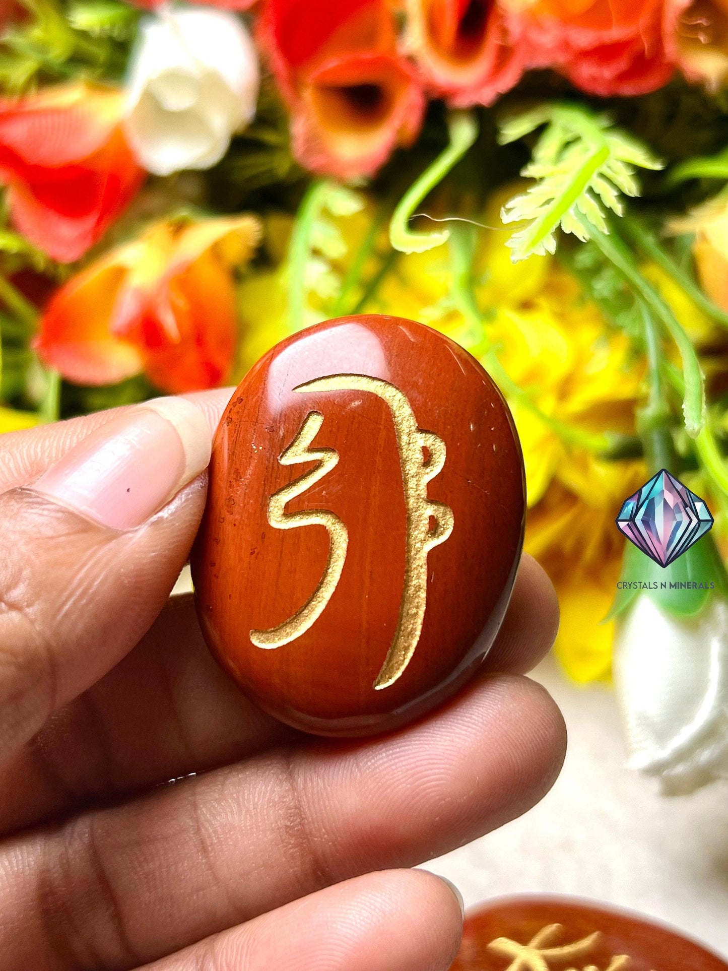 Red Jasper Stone Set Of 4 Usui Reiki Symbol Engraved Oval Shape Stone l Cho Ku Rei l Sei Hei Ki l Hon Sha Ze Sho Nen l Dai Ko Myo