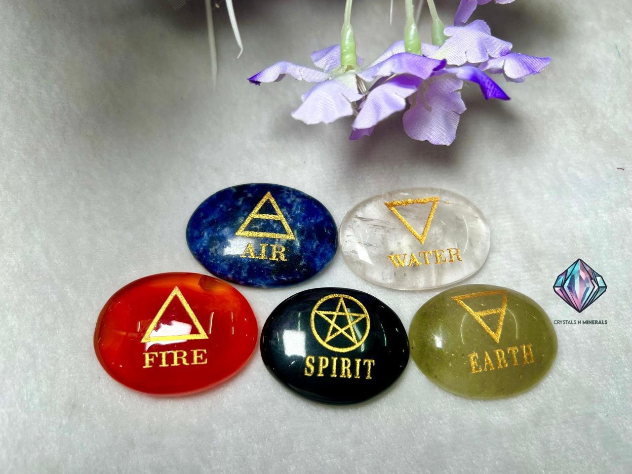 Five Elements Stone Set Earth, Air,Fire,Water & Spirit Magic, Spells, Wiccan,Metaphysical, Quartz,Carnelian,Sodalite,Aventurine , B Obsidian