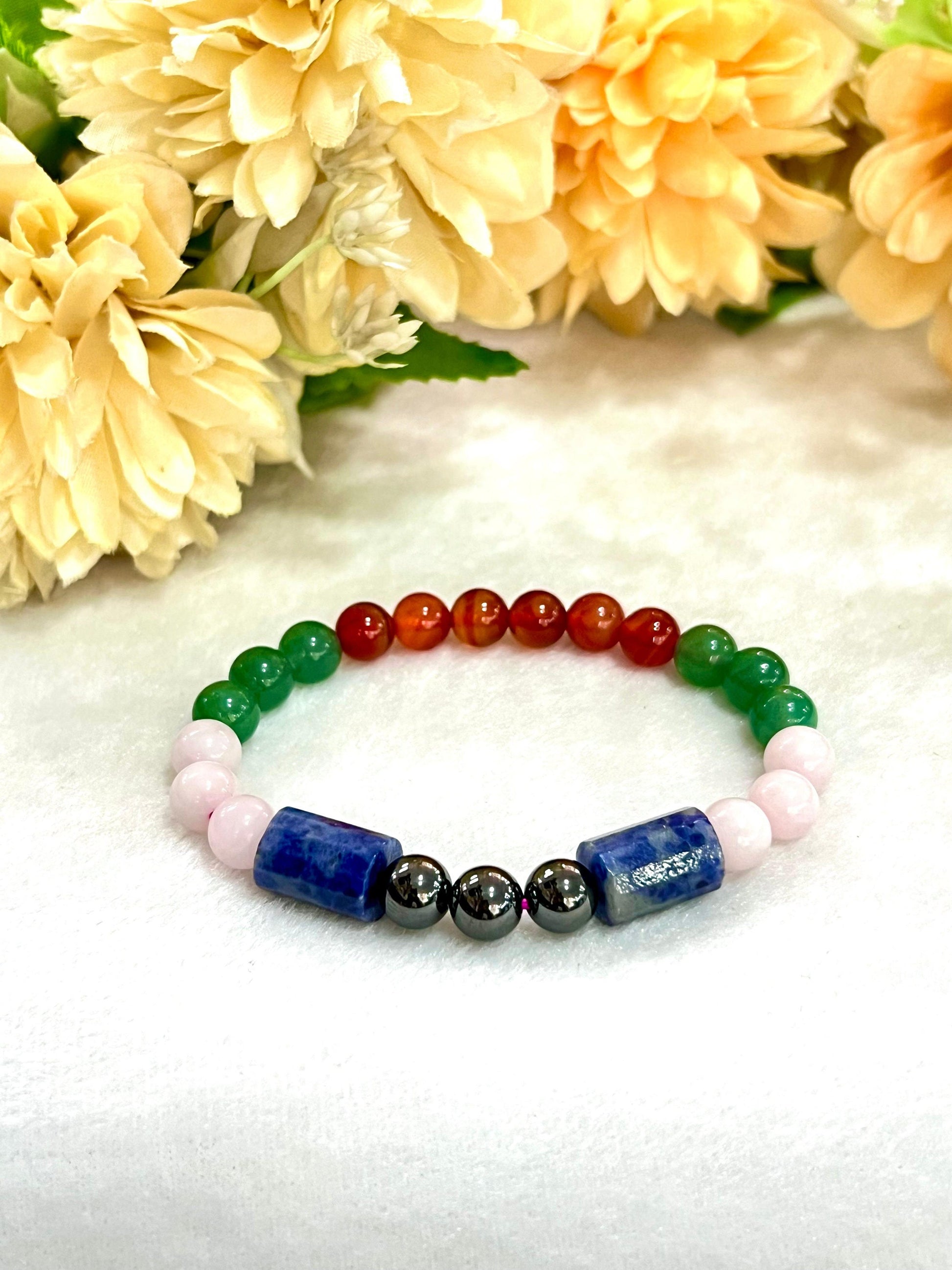 Awaking Love Crystal Stone Green Aventurine , Sodalite , Rose Quartz , Magnetite , Carnelian Stone Bracelet 8 mm