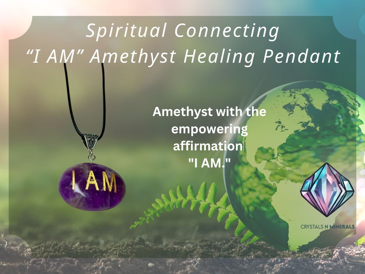 Amethyst Stone "I AM" Spiritual Connecting Healing Pendant With Black Cord