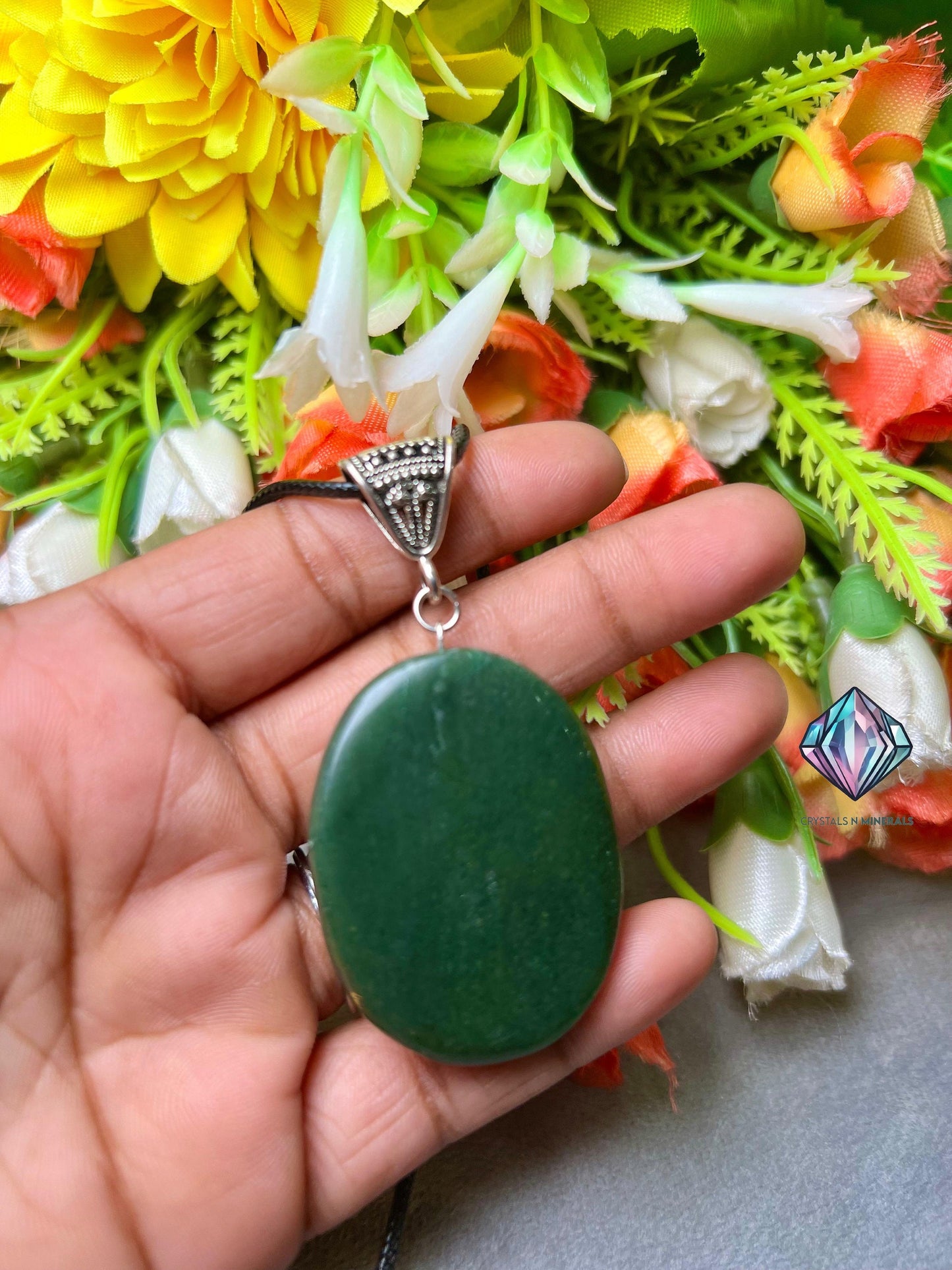 Green Jade Stone Zibu Hand Of Hamsa Angelic Symbol Pendant with Black Cord For Protection of Every Negative thing