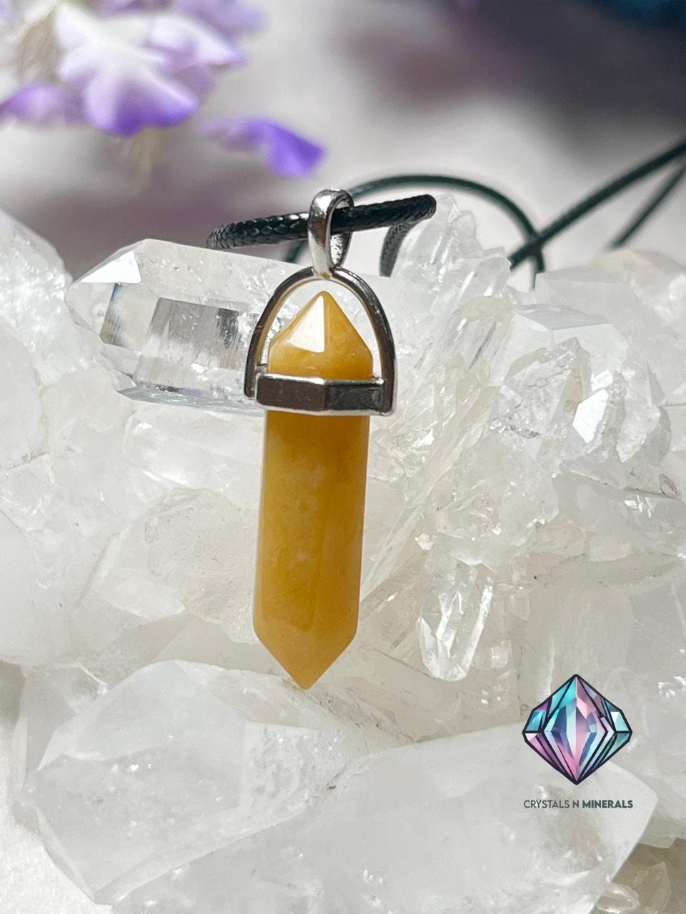 Golden Healer Stone Double Point Pencil Pendant with Black Cord