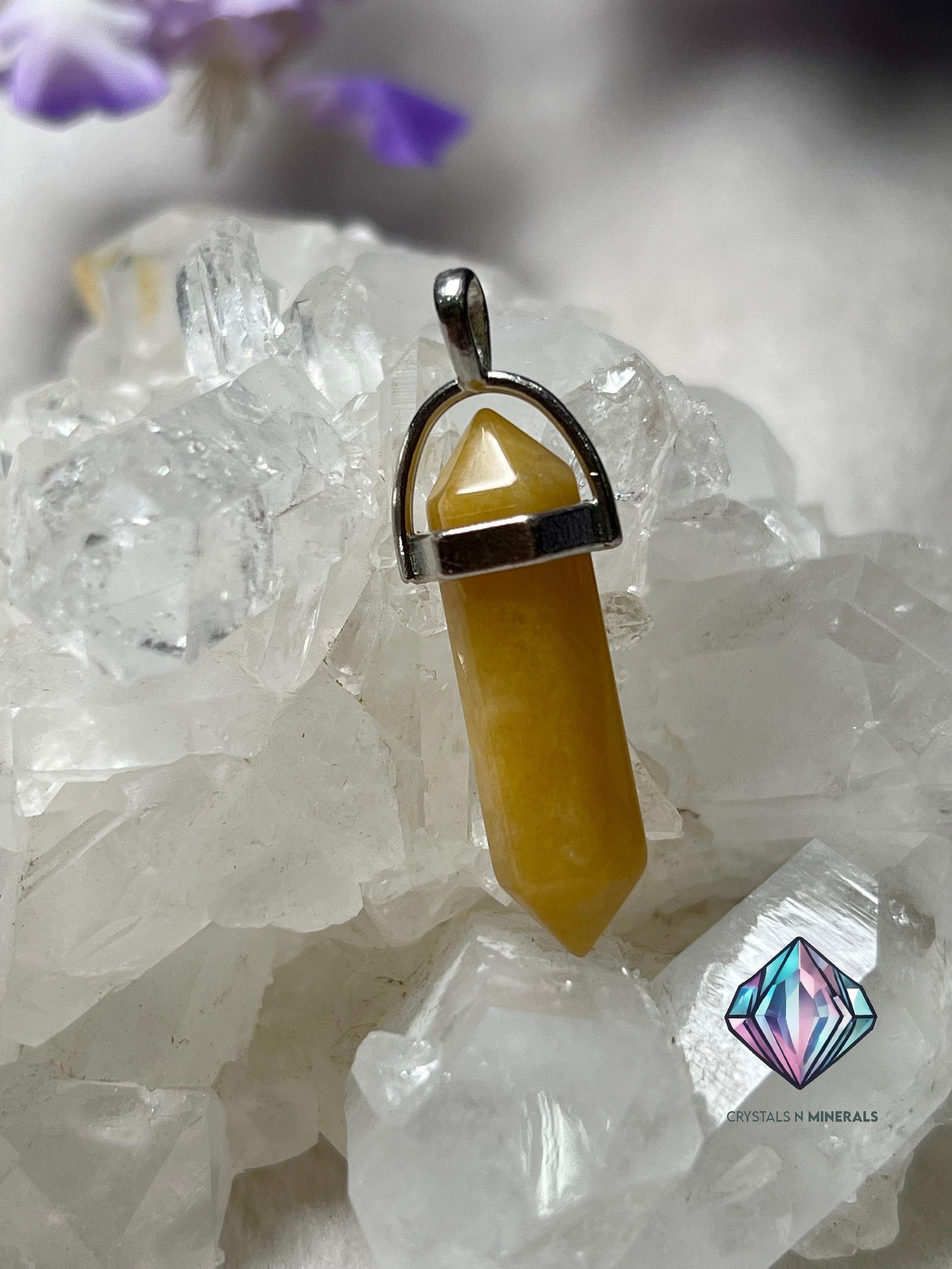 Golden Healer Stone Double Point Pencil Pendant with Black Cord