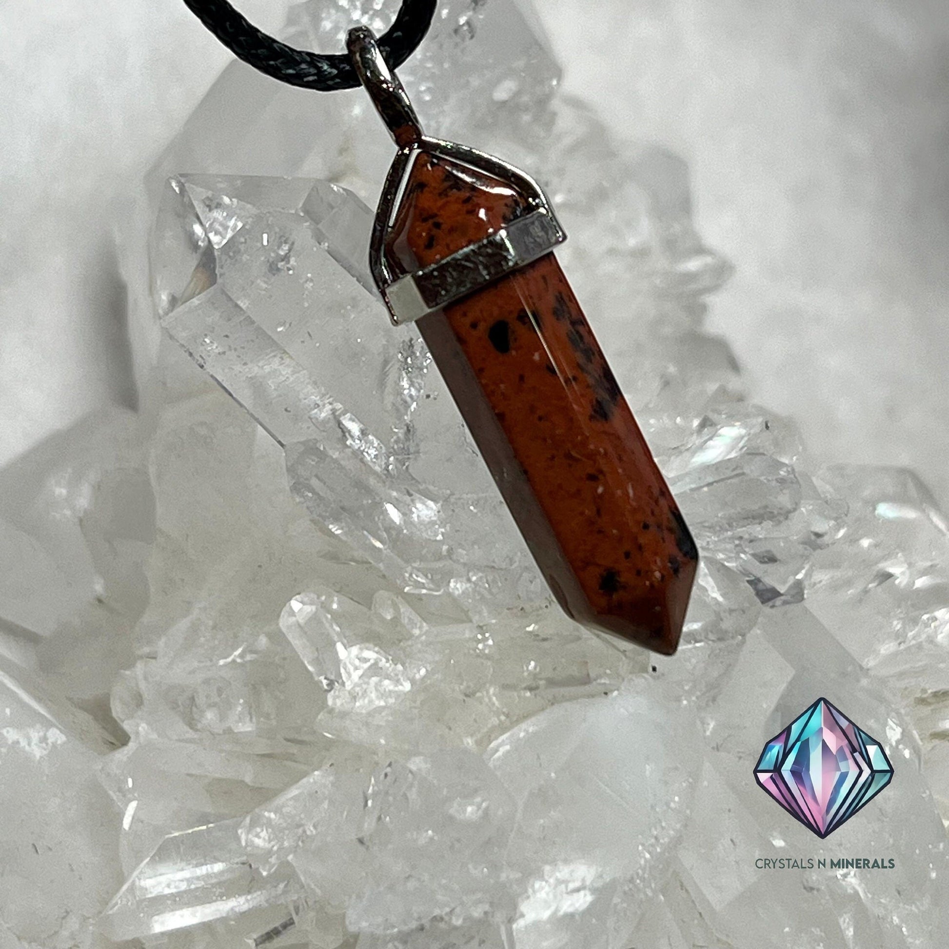 Mahogany Obsidian Stone Double Point Pencil Pendant with Black Cord