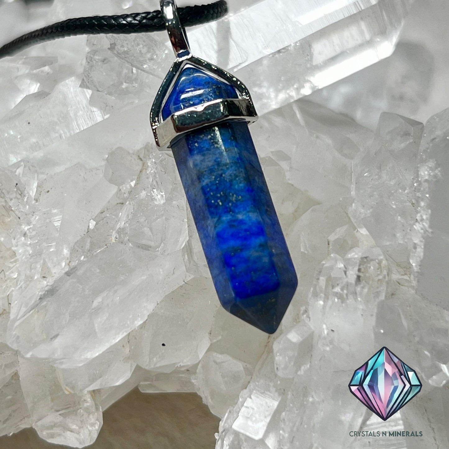 Lapis Lazuli Stone Double Point Pencil Pendant with Black Cord