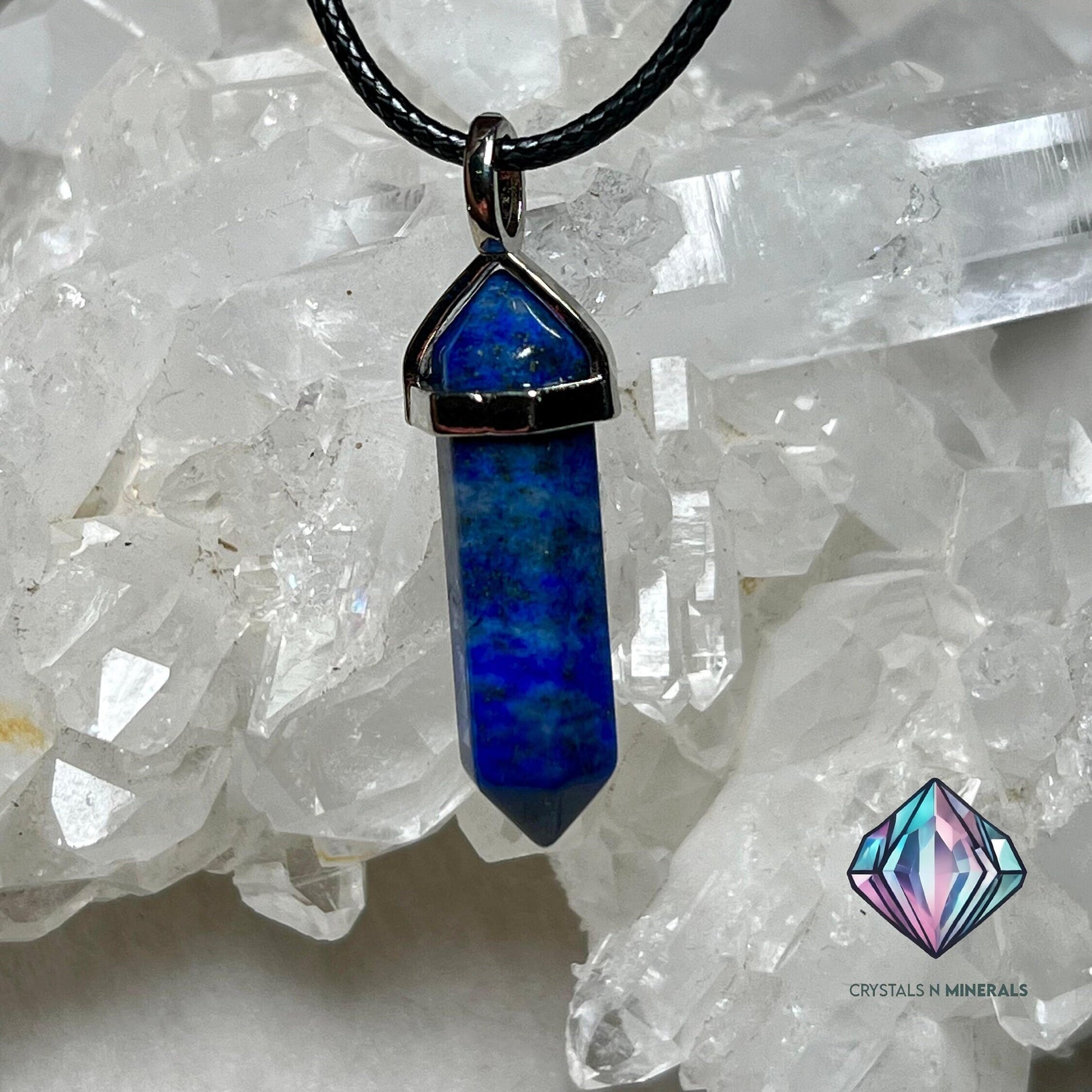 Lapis Lazuli Stone Double Point Pencil Pendant with Black Cord