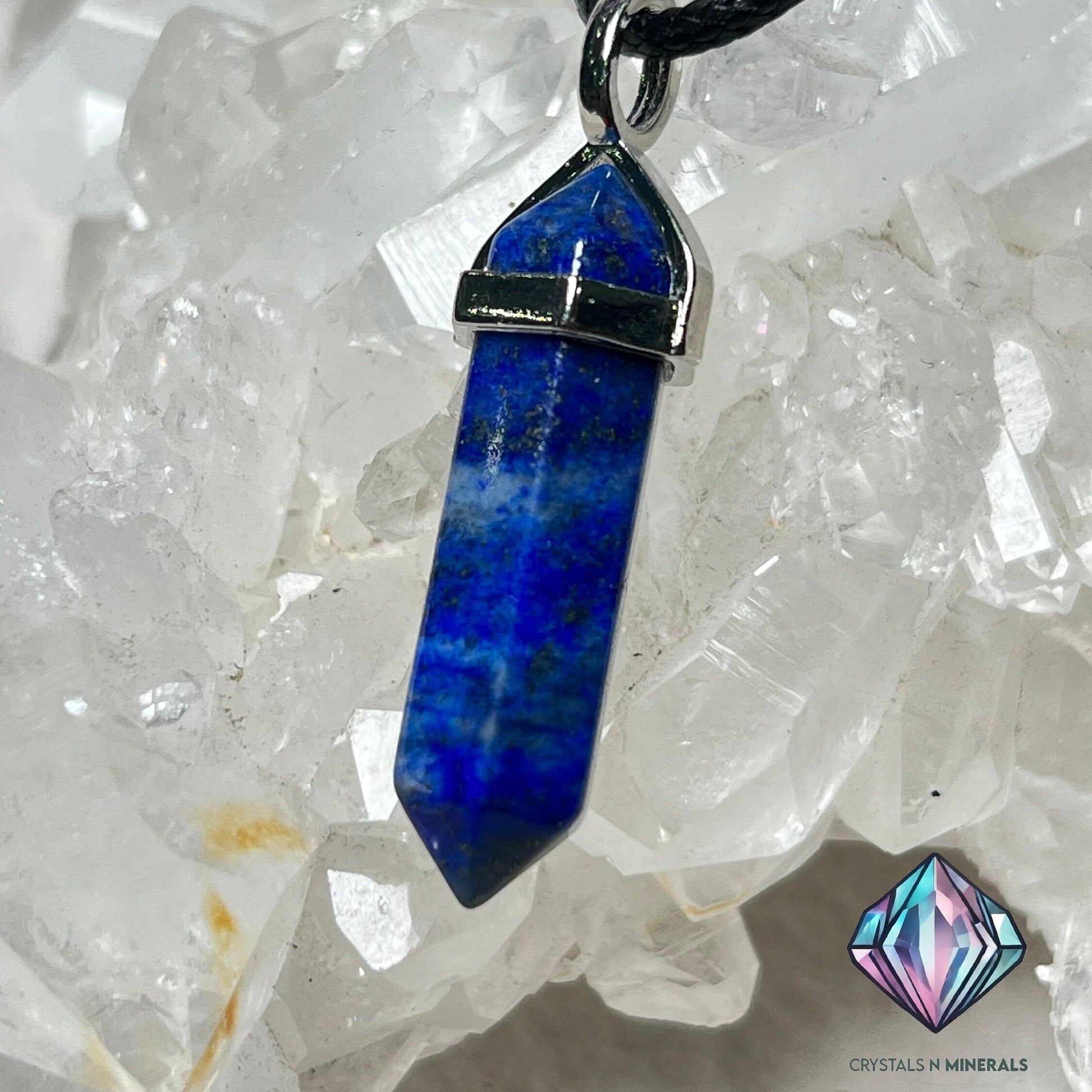 Lapis Lazuli Stone Double Point Pencil Pendant with Black Cord