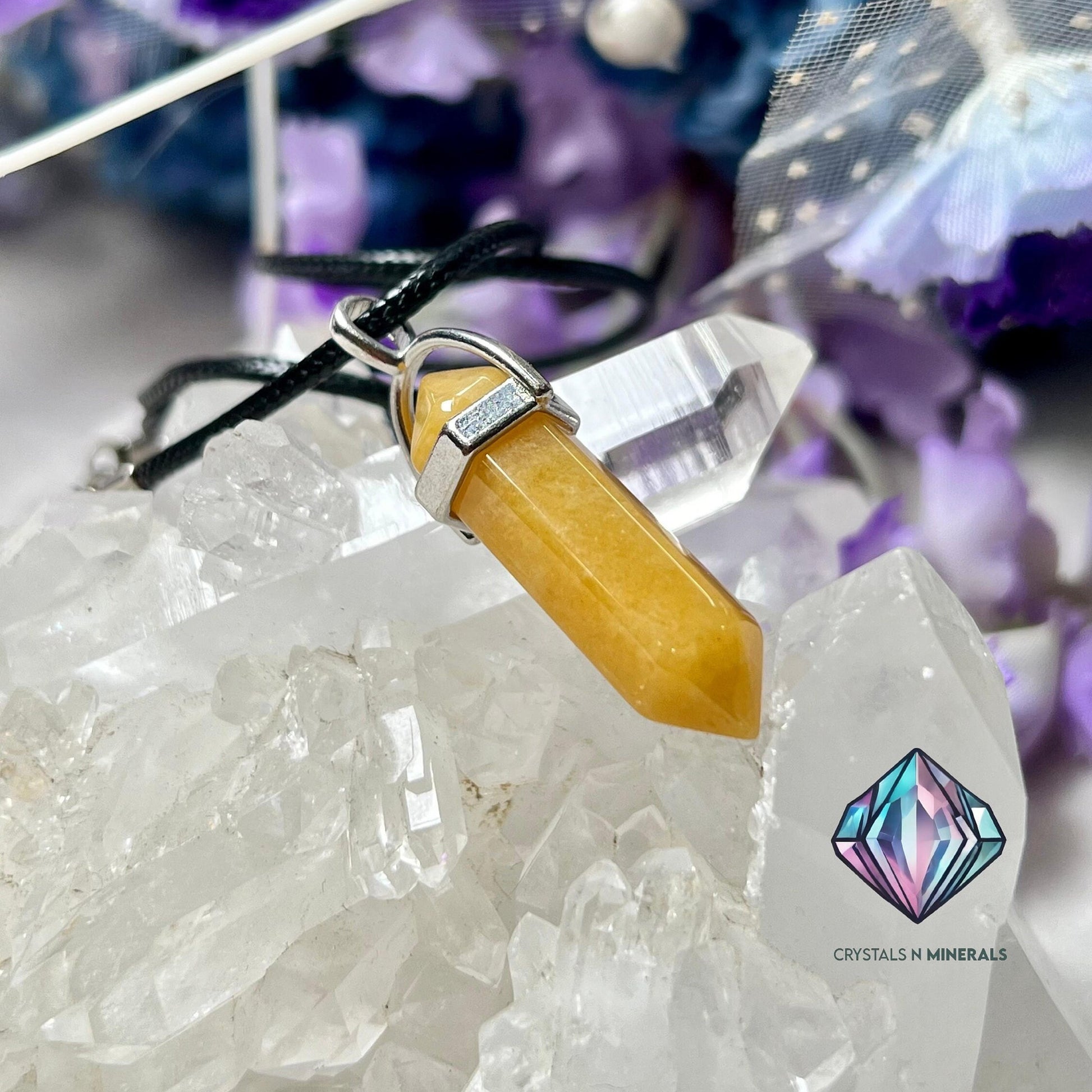 Golden Healer Stone Double Point Pencil Pendant with Black Cord