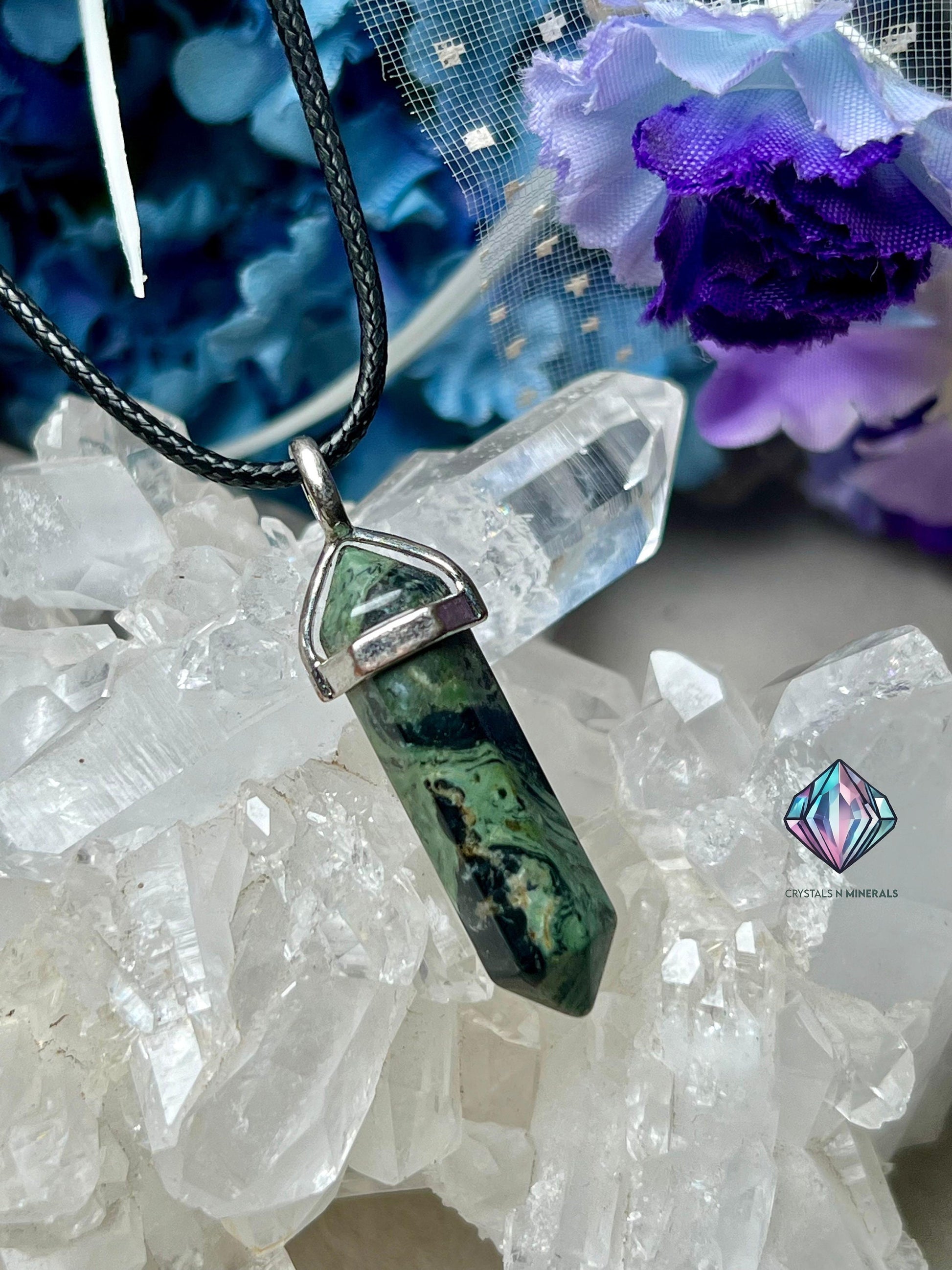 Kambaba Jasper Stone Double Point Pencil Pendant with Black Cord