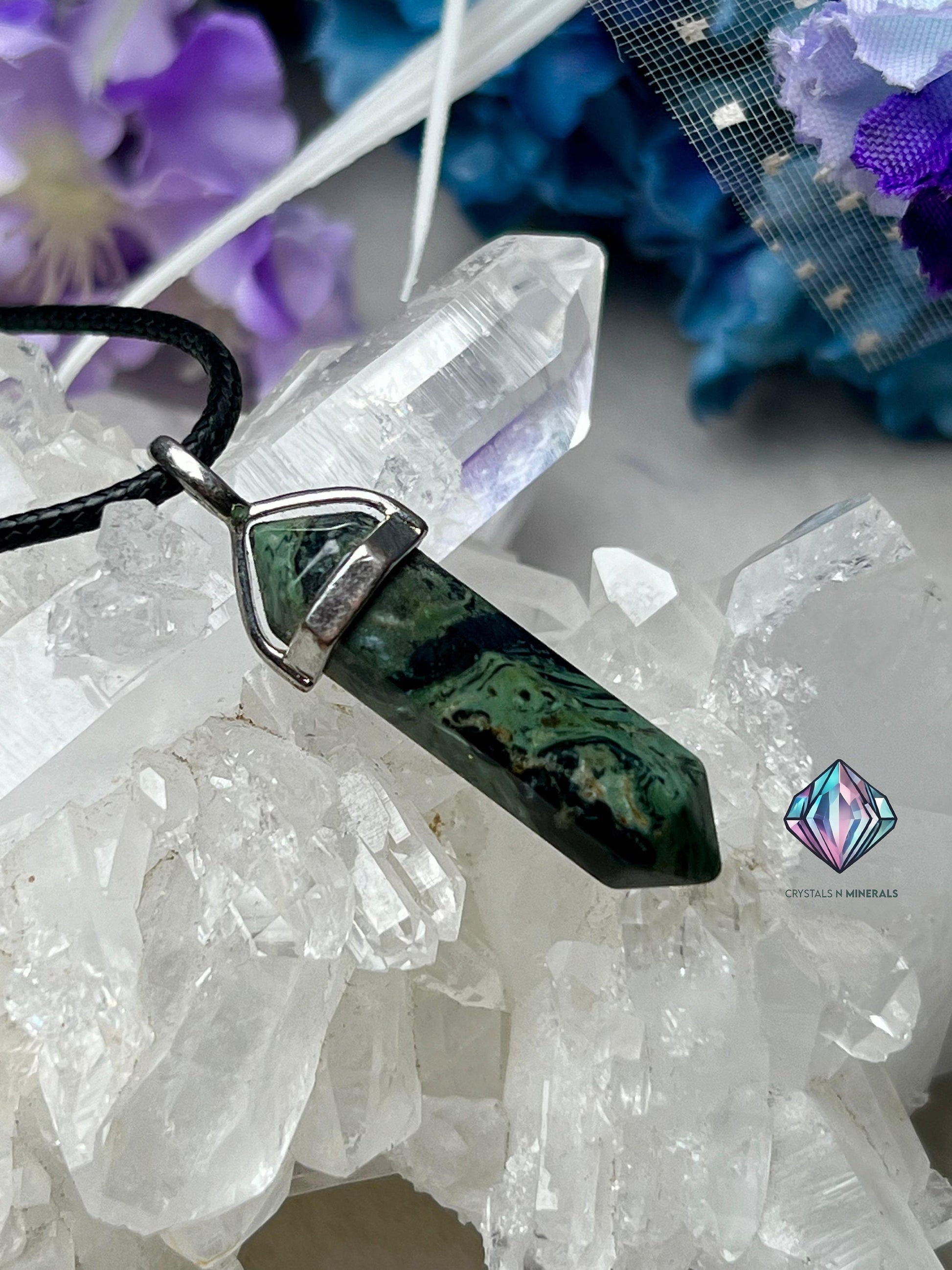 Kambaba Jasper Stone Double Point Pencil Pendant with Black Cord