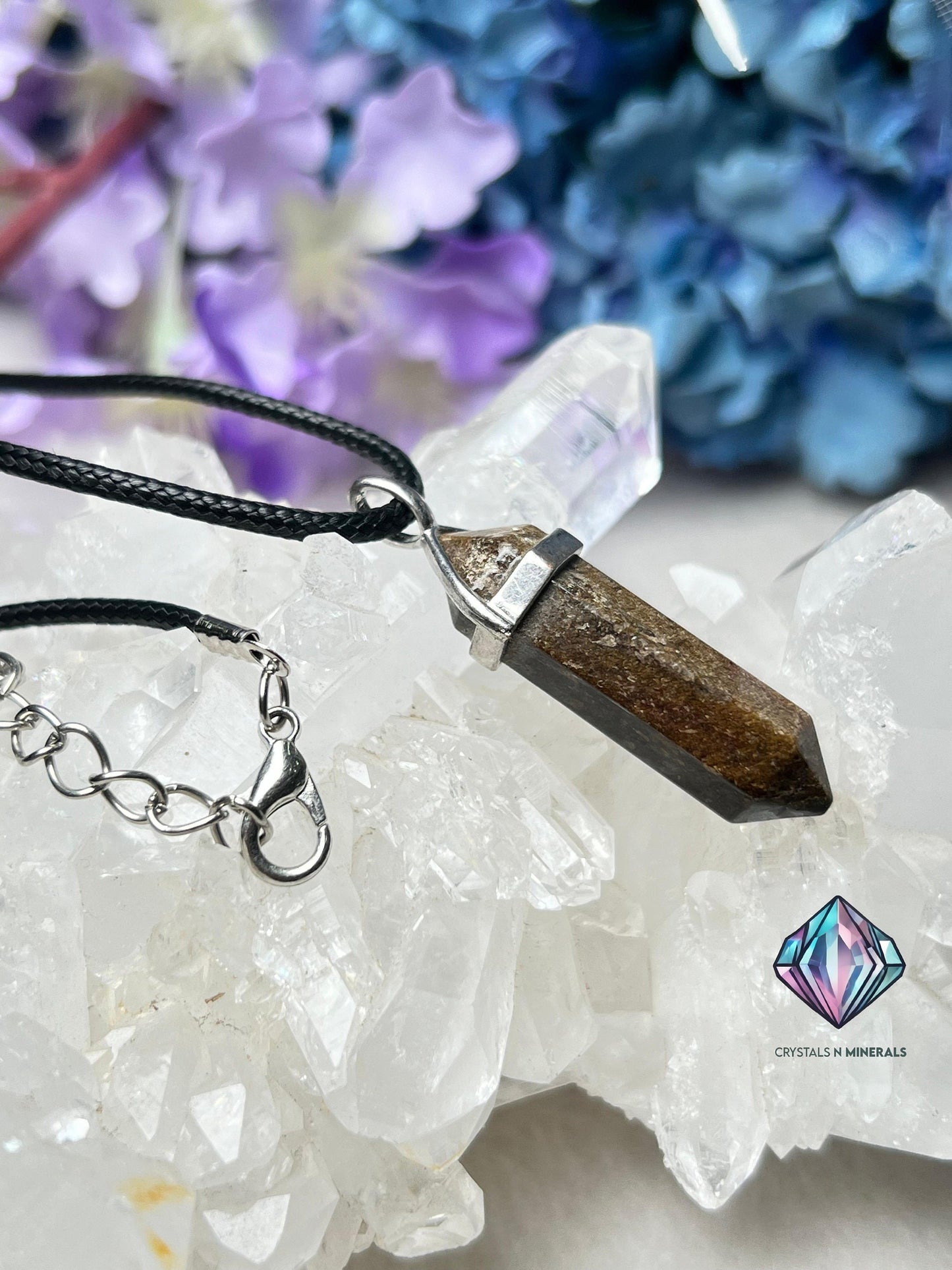 Bronzite Stone Double Point Pencil Pendant with Black Cord