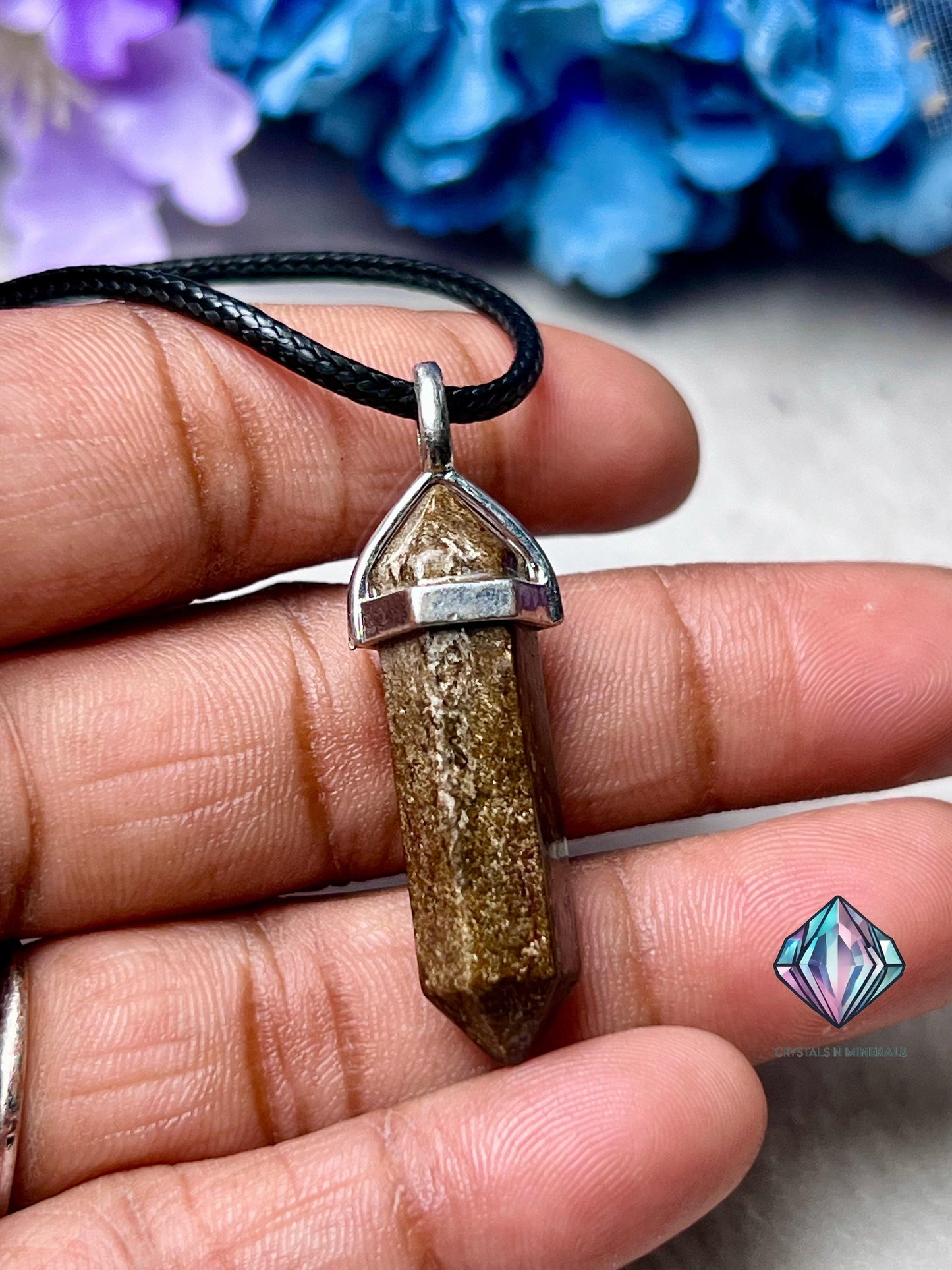 Bronzite Stone Double Point Pencil Pendant with Black Cord