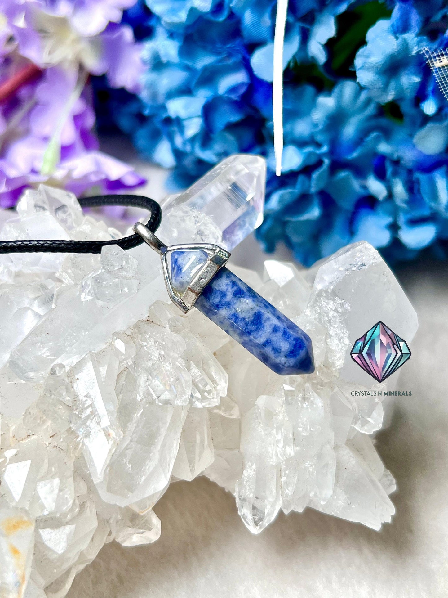 Sodalite Stone Double Point Pencil Pendant with Black Cord