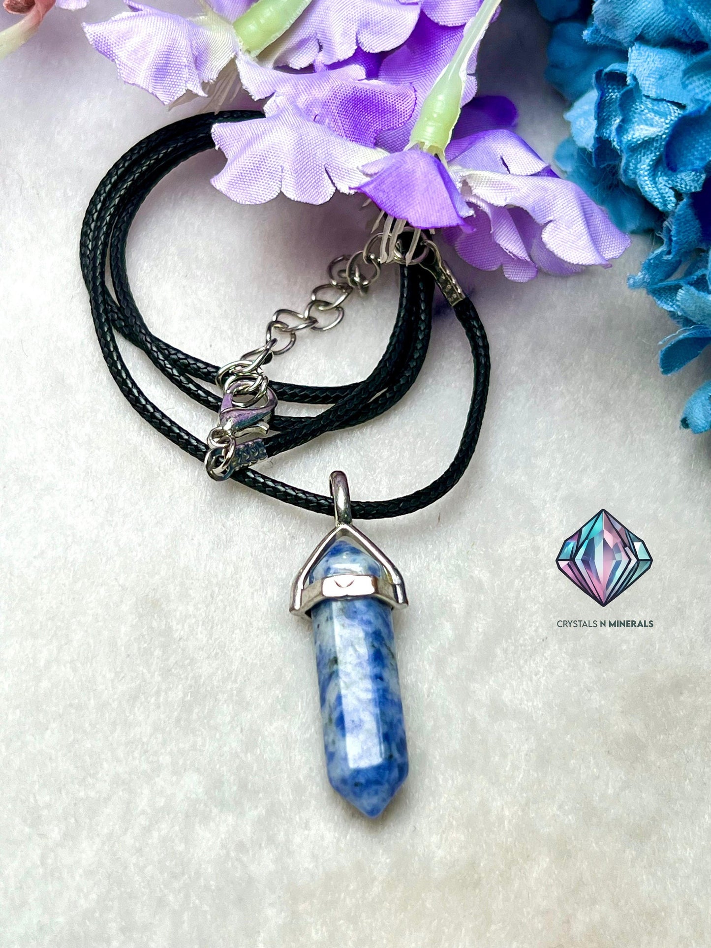 Sodalite Stone Double Point Pencil Pendant with Black Cord