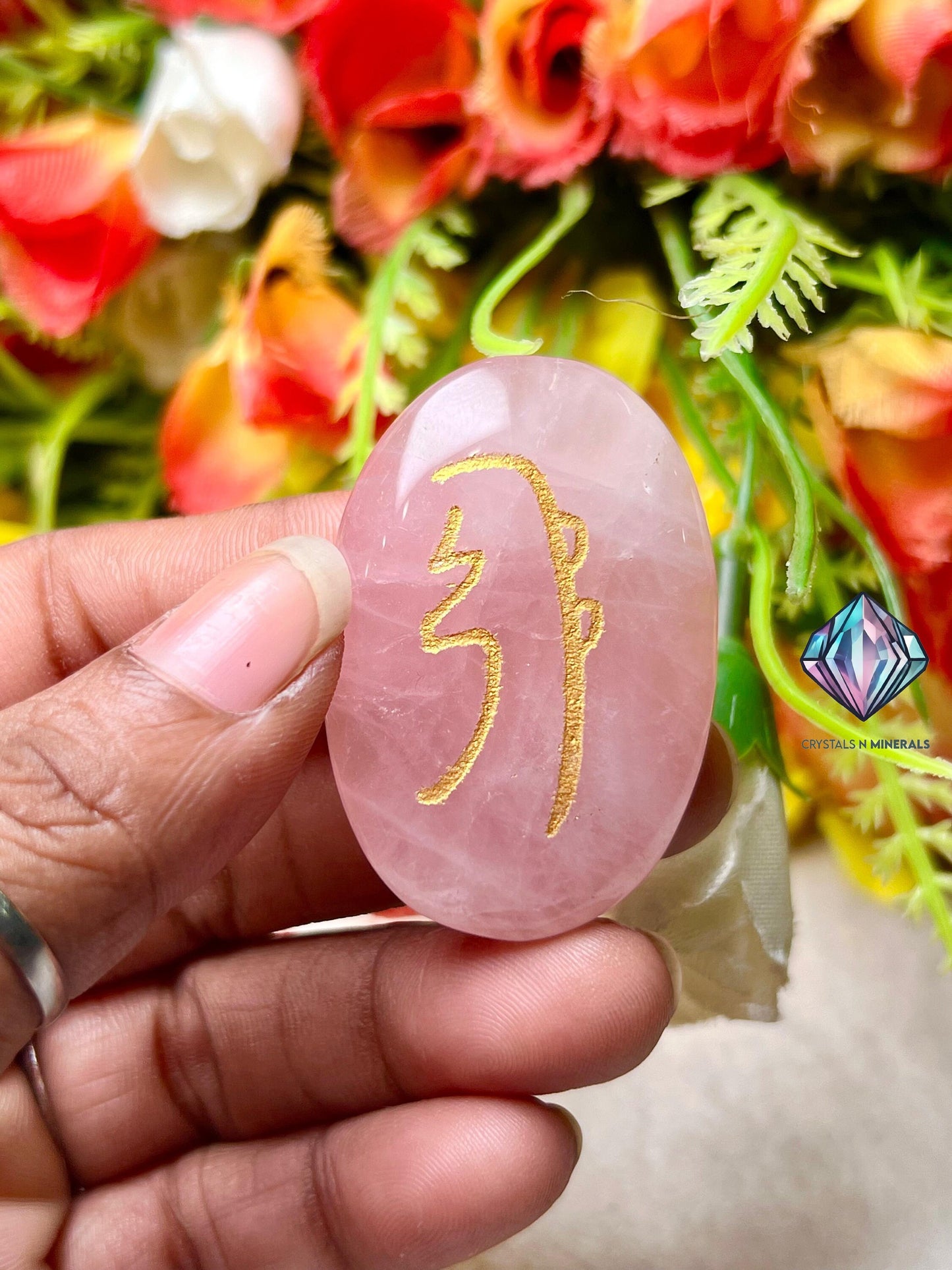 Rose Quartz Stone Set Of 4 Usui Reiki Symbol Engraved Oval Shape Stone l Cho Ku Rei l Sei Hei Ki l Hon Sha Ze Sho Nen l Dai Ko Myo