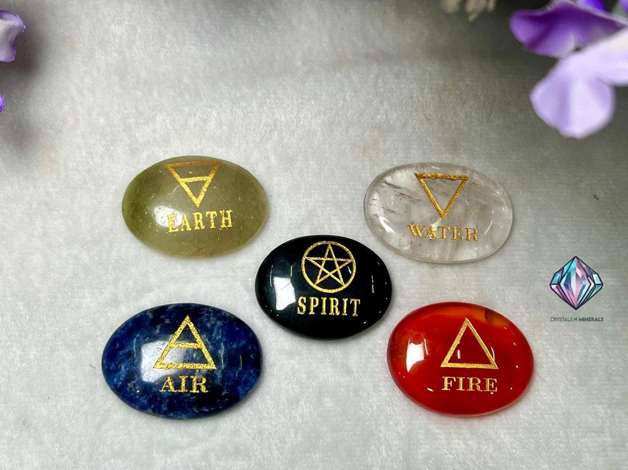 Five Elements Stone Set Earth, Air,Fire,Water & Spirit Magic, Spells, Wiccan,Metaphysical, Quartz,Carnelian,Sodalite,Aventurine , B Obsidian