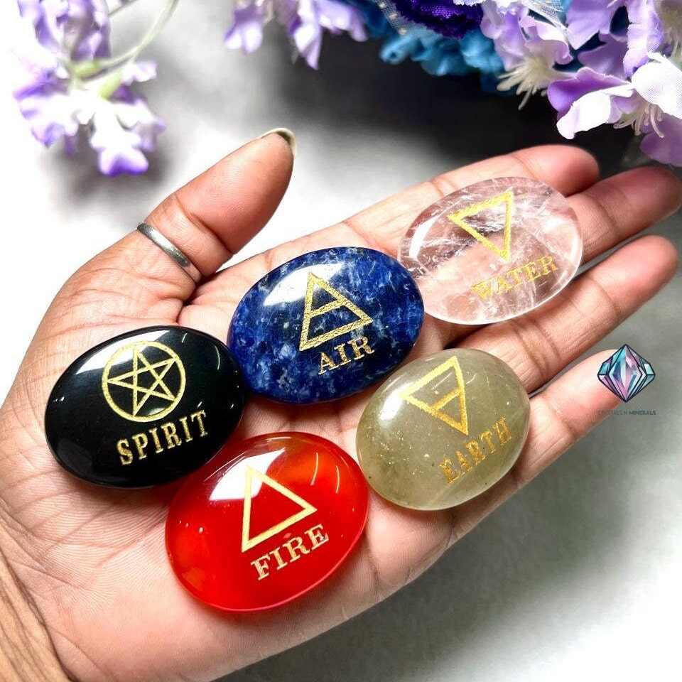 Five Elements Stone Set Earth, Air,Fire,Water & Spirit Magic, Spells, Wiccan,Metaphysical, Quartz,Carnelian,Sodalite,Aventurine , B Obsidian