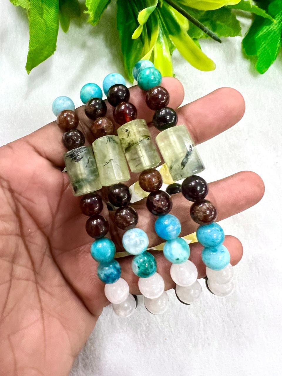 Master Healer Stone Bracelet Rainbow Obsidian ,Pyrite , Selenite , Hessonite , Prehnite ,Blue Smithsonite ,Citrine Stone Bracelet 8 mm