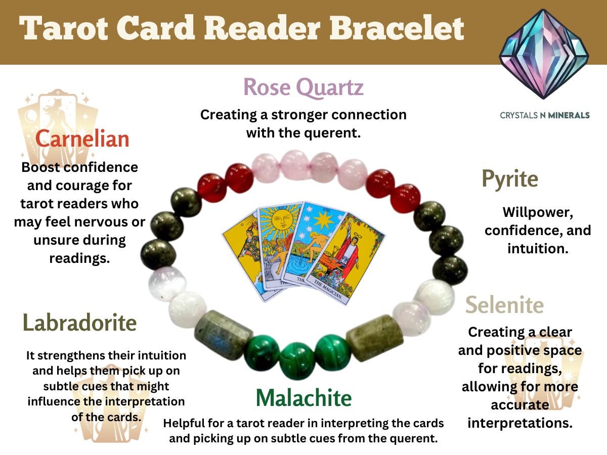 Tarot Card Reader Stone Bracelet Rose Quartz ,Carnelian , Selenite , Malachite , Labradorite ,Pyrite Stone Bracelet 8 mm