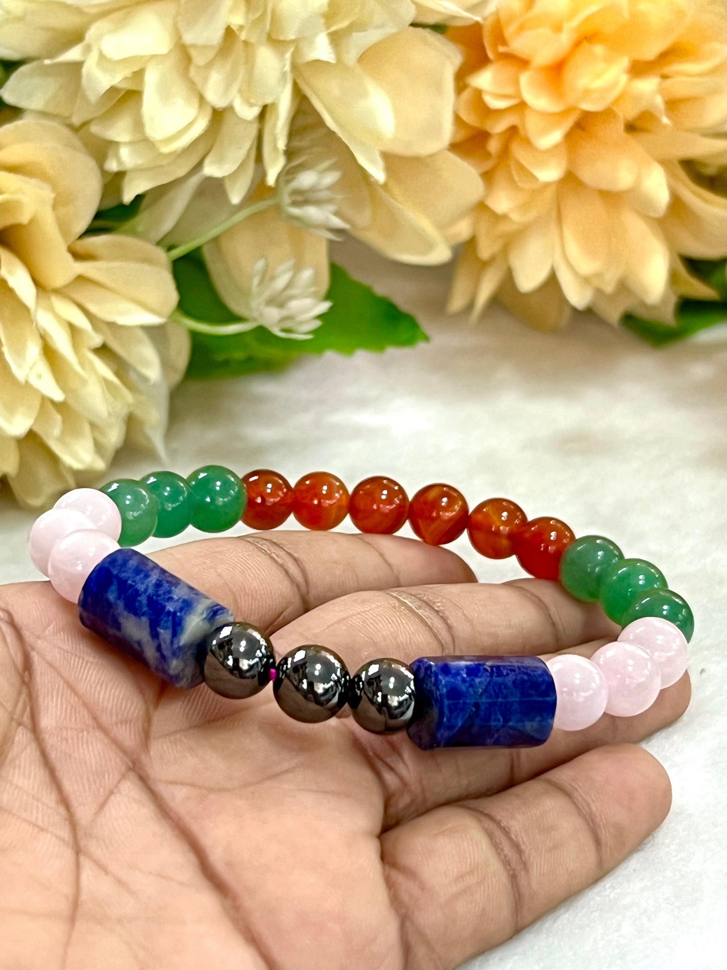 Awaking Love Crystal Stone Green Aventurine , Sodalite , Rose Quartz , Magnetite , Carnelian Stone Bracelet 8 mm