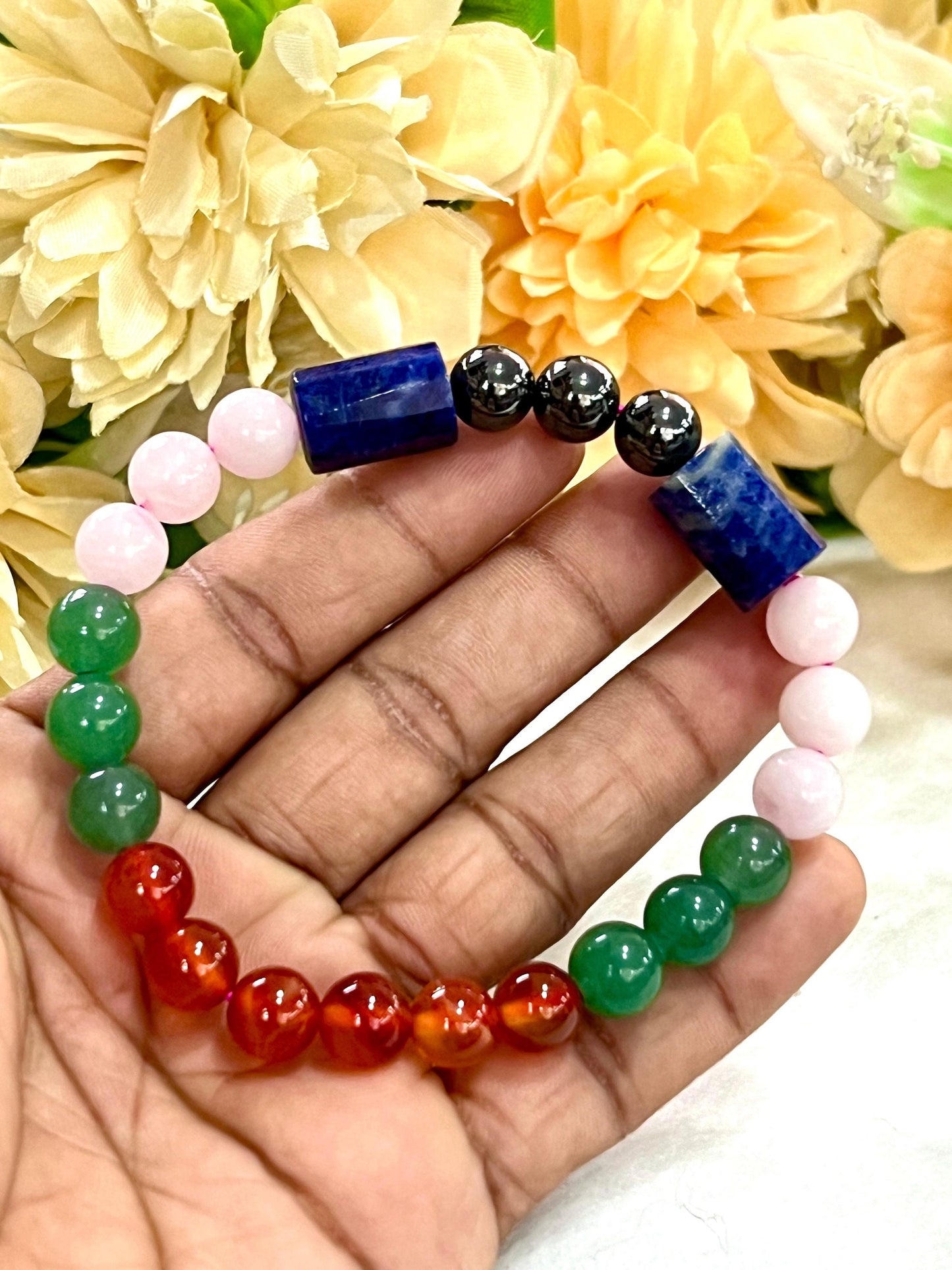 Awaking Love Crystal Stone Green Aventurine , Sodalite , Rose Quartz , Magnetite , Carnelian Stone Bracelet 8 mm