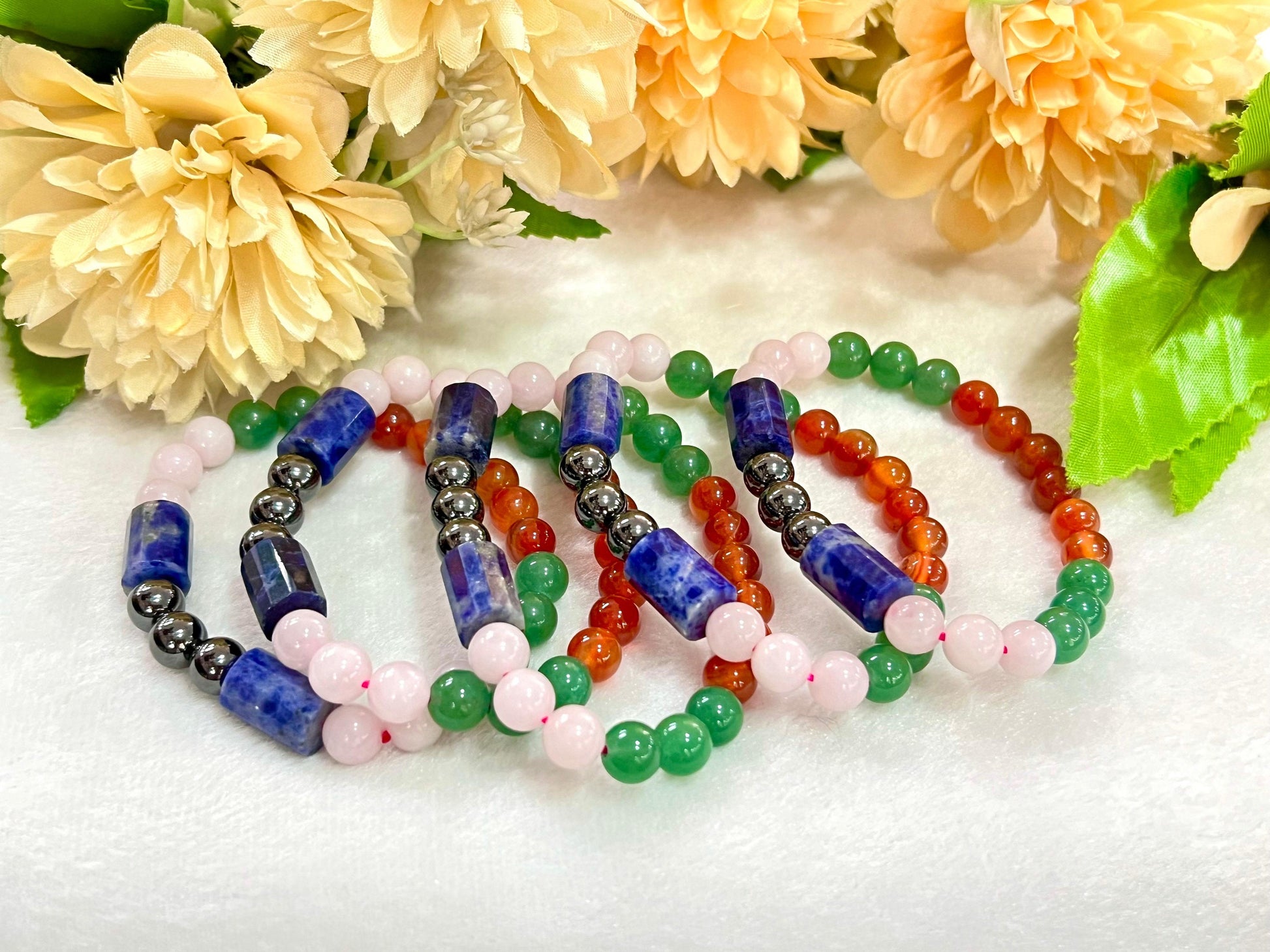 Awaking Love Crystal Stone Green Aventurine , Sodalite , Rose Quartz , Magnetite , Carnelian Stone Bracelet 8 mm