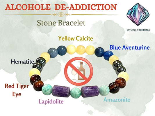 Alcohole De Addiction Stone Bracelet Blue Aventurine , Hematite ,Amazonite , Lepidolite ,Red Tiger's eye , Yellow Calcite Stone Bracelet 8mm