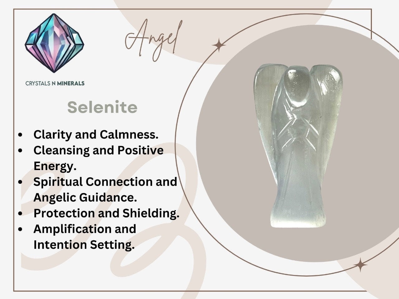 2"  Selenite Crystal Stone ANGEL One(1)Piece Free standing guardian Angel crystal Reiki energy blessed hand carved Angelic connection