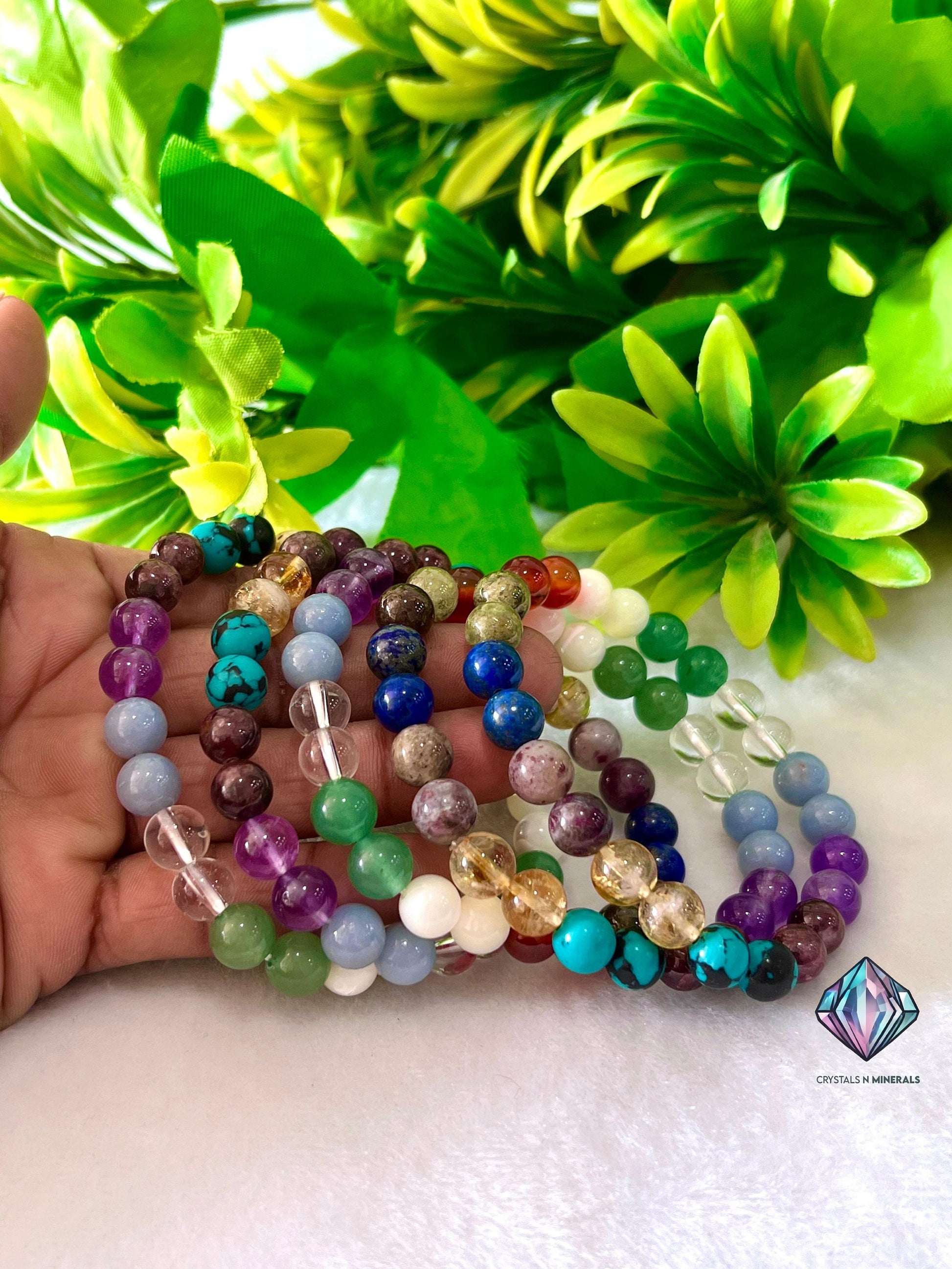 AstrologerStone Garnet,Amethyst,Angelite,Crystal,GAventurine,MOP,Carnelian,Tsavorite,Lapis,PTourmaline,Citrine,HowliteTurquoise Bracelet 8mm