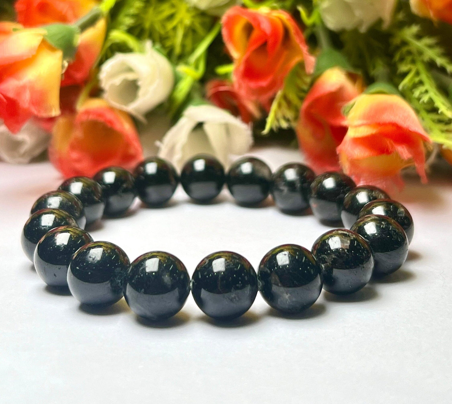 Men's 12 MM Black Tourmaline Stone Bracelet| Grounding & Protection Bracelet| Jewelry for Men| Protection Talisman| Strength| Calming Stones