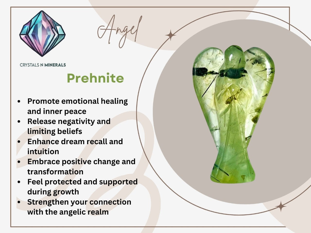 2" Prehnite Stone ANGEL (1) Piece Free standing guardian Angel crystal Reiki energy blessed hand carved Pocket Angel Angelic connection