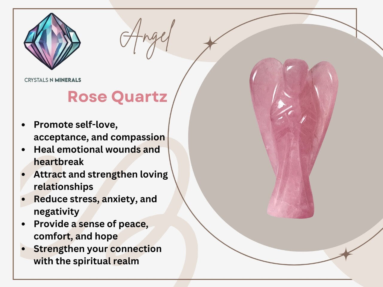 2" Rose Quartz Stone ANGEL One(1)Piece Free standing guardian Angel crystal Reiki energy blessed hand carved Pocket Angel Angelic connection