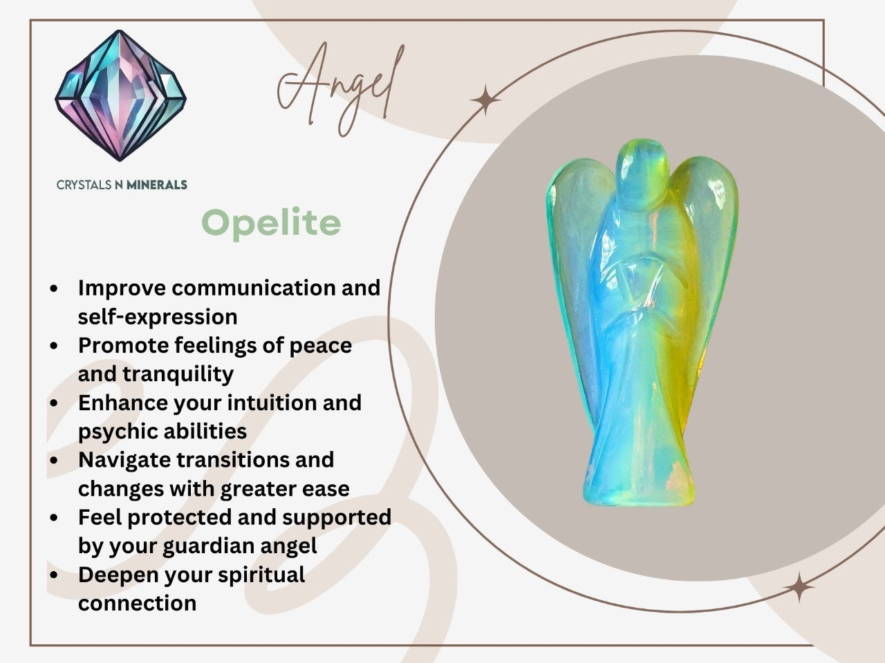 2" Opalite Stone ANGEL One(1) Piece Free standing guardian Angel crystal Reiki energy blessed hand carved Pocket Angel Angelic connection