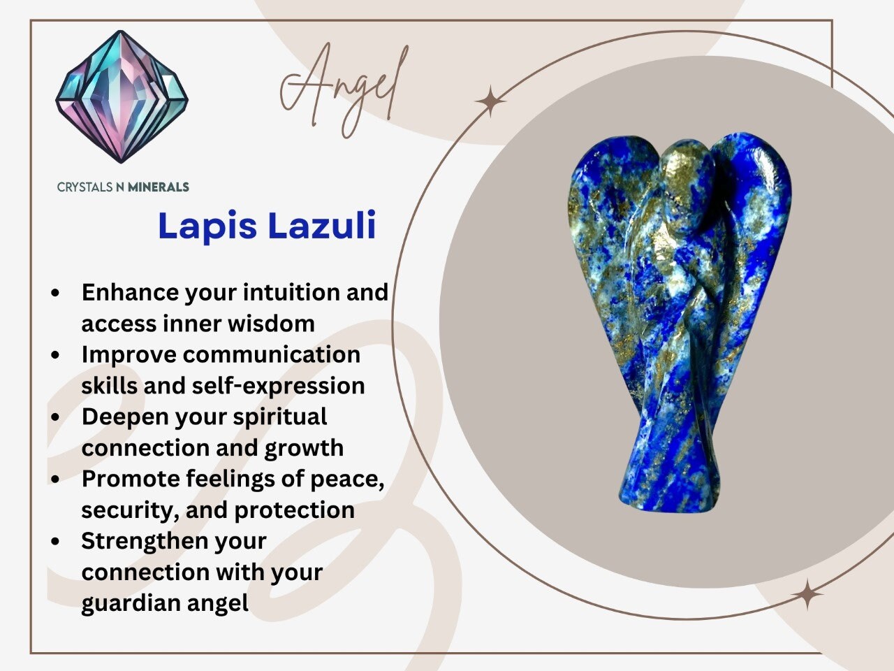 2" Lapis Lazuli Stone ANGEL (1) Piece Free standing guardian Angel crystal Reiki energy blessed hand carved Pocket Angel Angelic connection